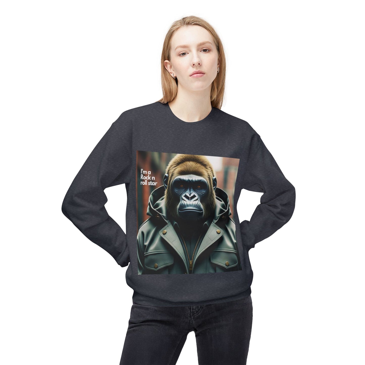 Rockin' Gorilla Sweatshirt, Unisex Fleece Crewneck, Funny Animal Apparel, Gift for Him, Casual Streetwear, Perfect for Fall