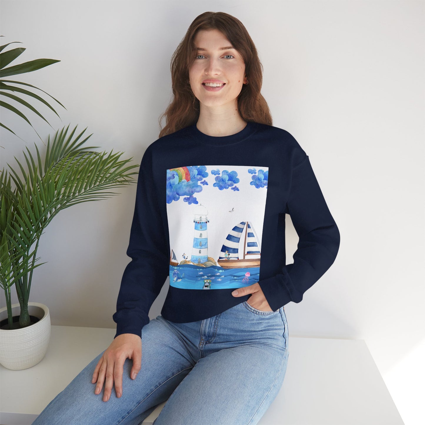 Lighthouse Dreams Crewneck Sweatshirt - Cozy, Unisex, Perfect for Beach Lovers, Relaxed Vibe, Ideal Gift for Friends, Summer Vibes