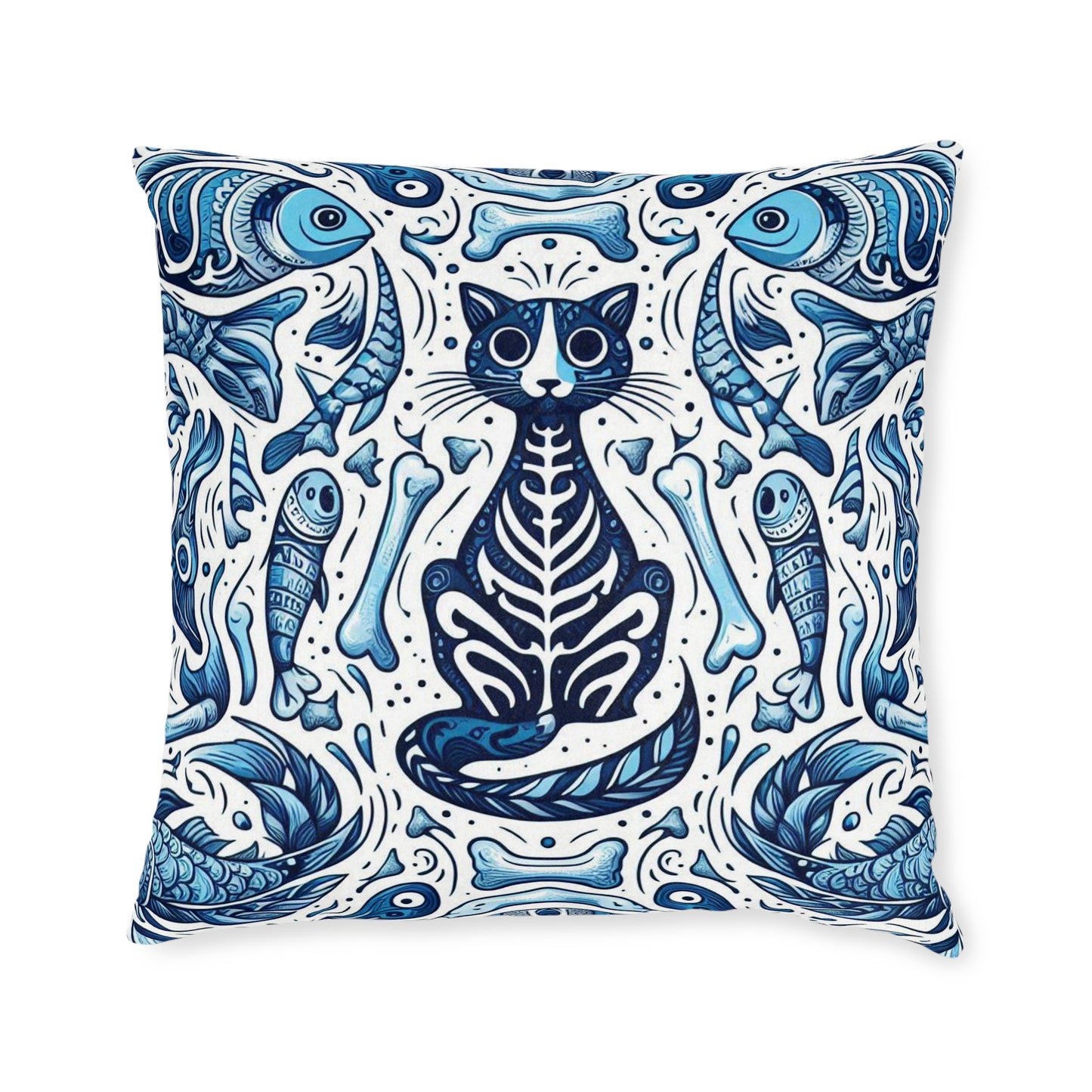 Whimsical Cat Skeleton Square Pillow – Cozy Home Decor for Cat Lovers