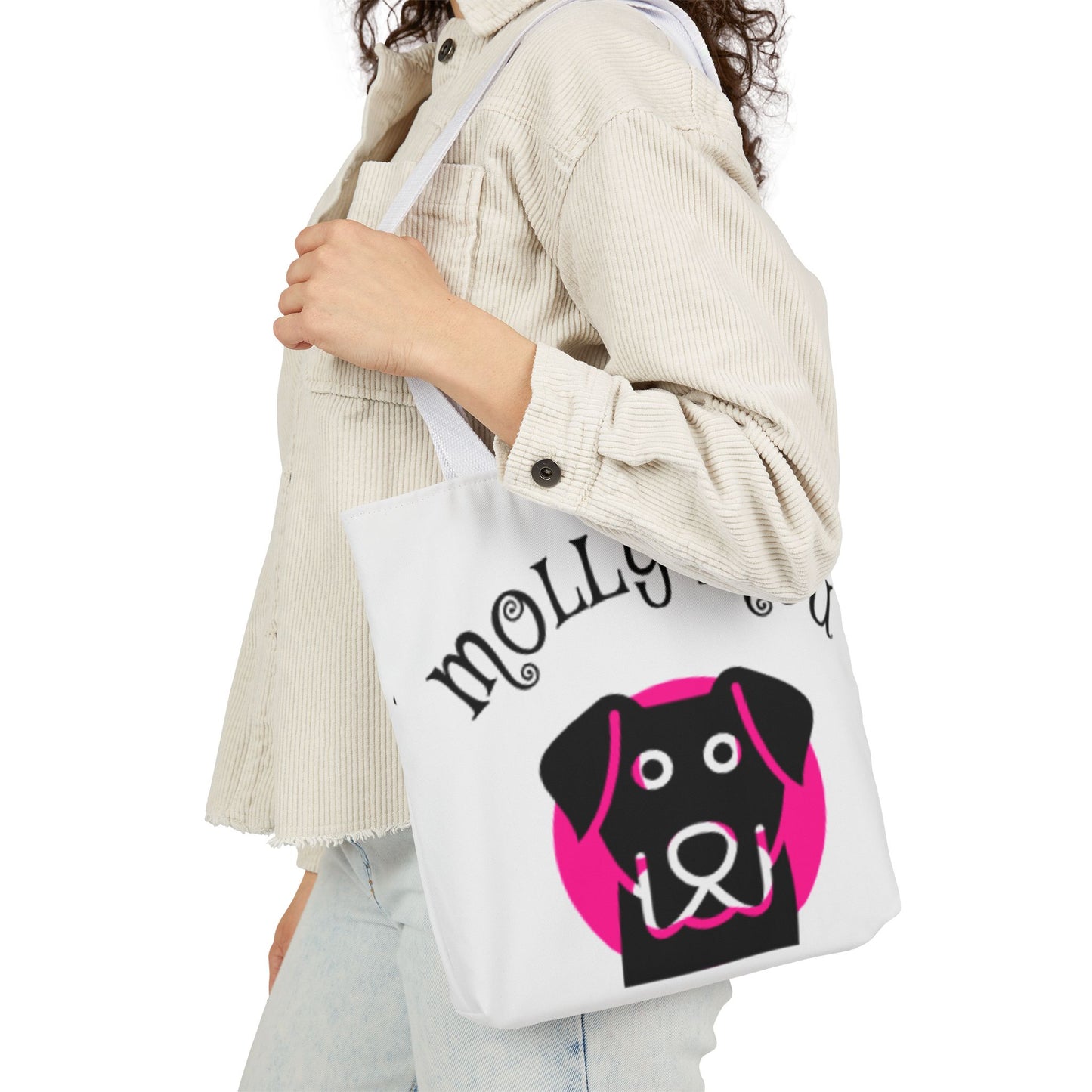 Personalized Dog Lover Canvas Tote Bag - Molly Mou Design with 5-Color Straps