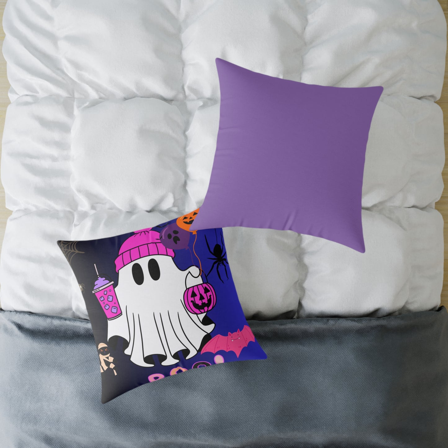 Halloween Ghost Poly Canvas Pillow, Cute Ghost Decor, Fall Accent, Spooky Home, Halloween Gift, Holiday Pillow