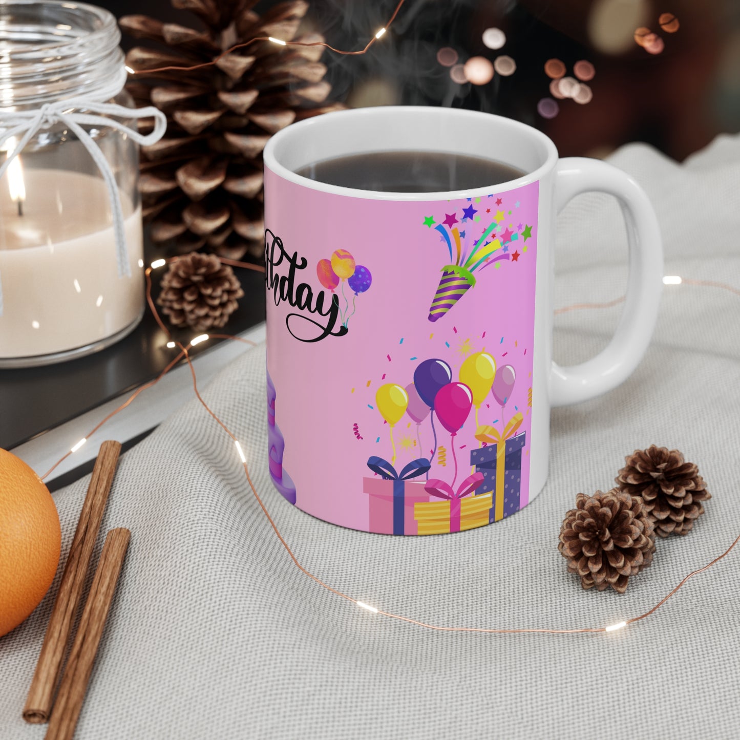 Happy Birthday Coffee Cup, Birthday Mug, Celebration Drinkware, Gift for Her, Party Supplies, Fun Coffee Mug