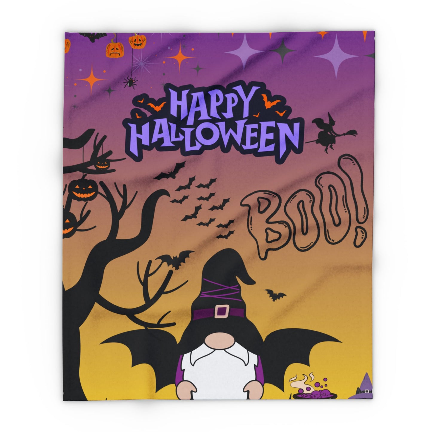 Halloween Gnome Fleece Blanket, Cozy Throw for Kids, Spooky Home Decor, Fall Blanket, Trick or Treat Gift