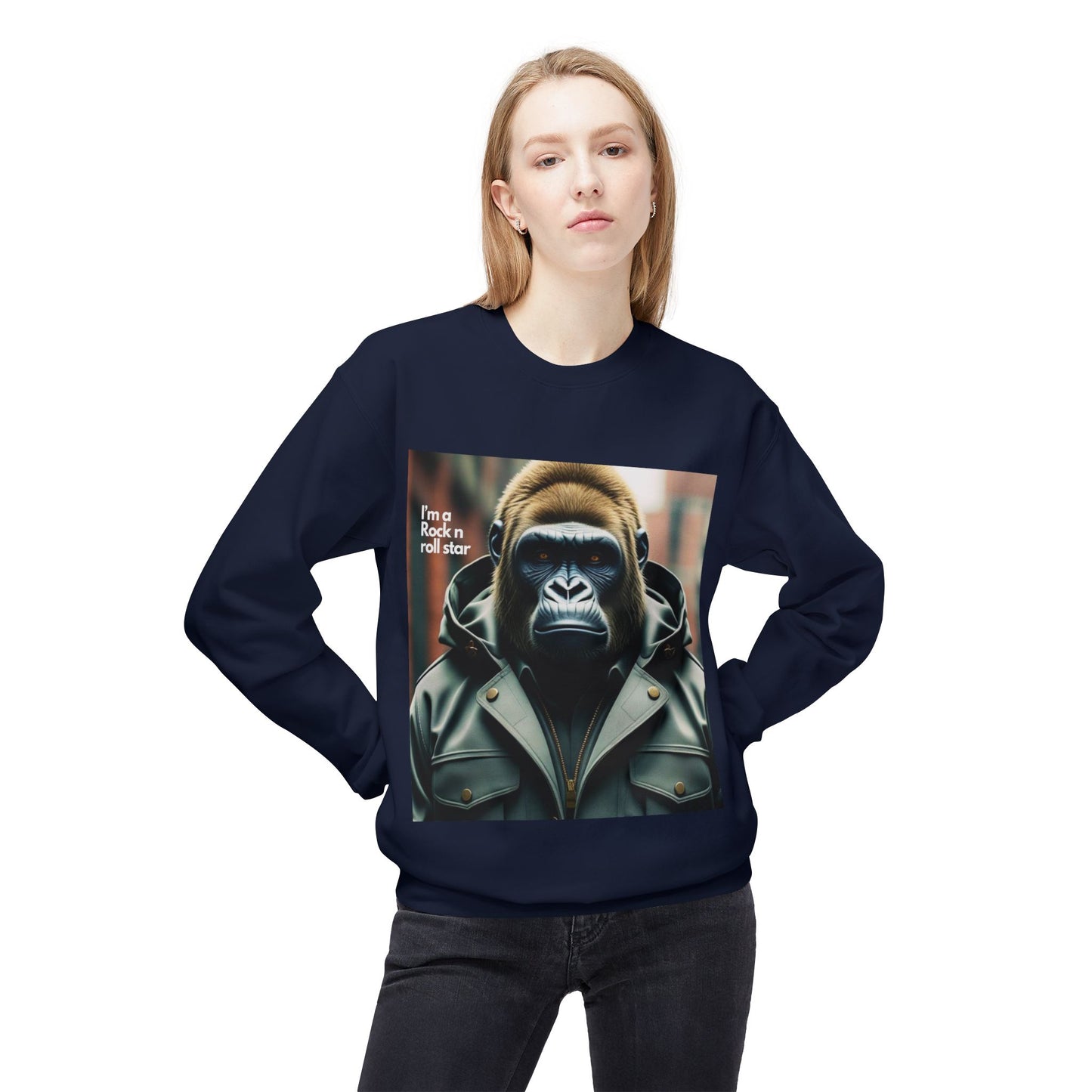 Rockin' Gorilla Sweatshirt, Unisex Fleece Crewneck, Funny Animal Apparel, Gift for Him, Casual Streetwear, Perfect for Fall