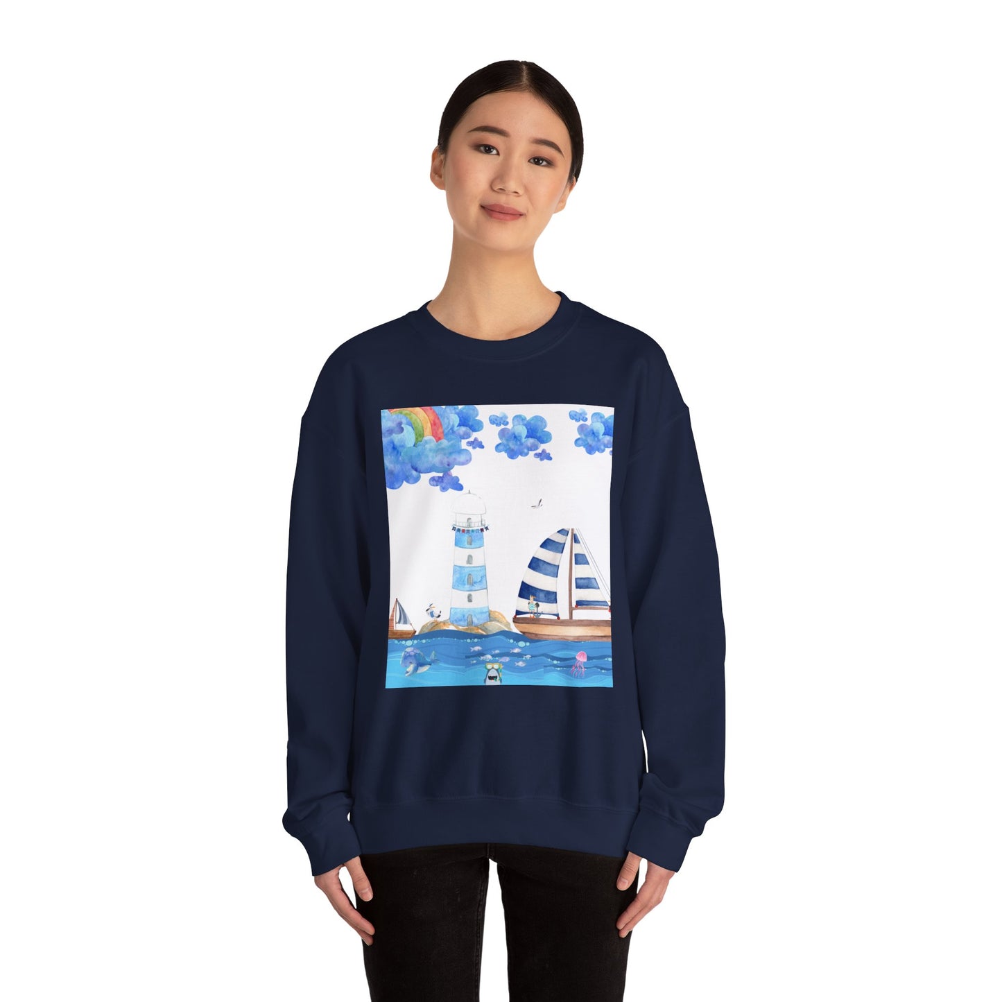 Lighthouse Dreams Crewneck Sweatshirt - Cozy, Unisex, Perfect for Beach Lovers, Relaxed Vibe, Ideal Gift for Friends, Summer Vibes