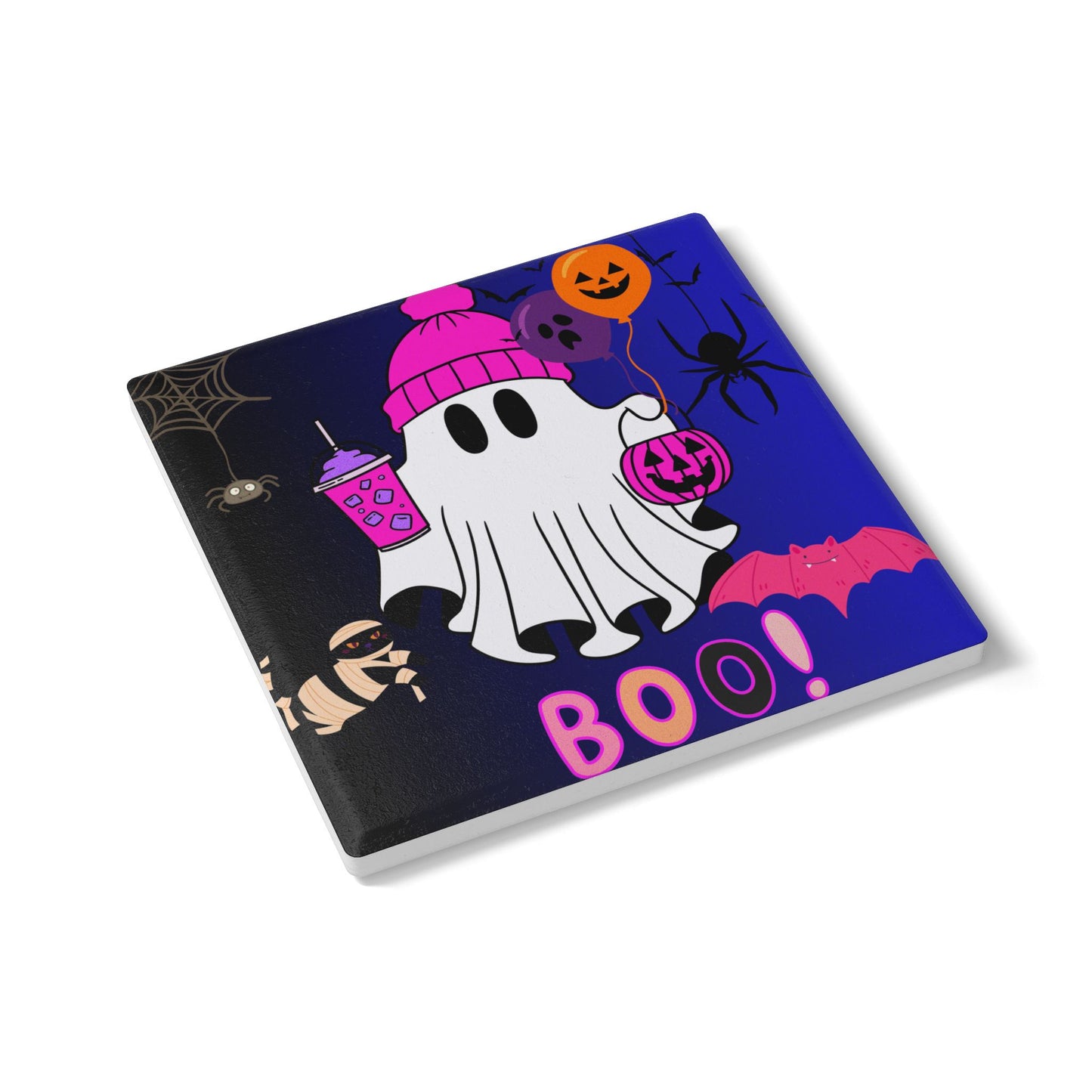 Spooky Halloween Ceramic Coaster, Ghost Decor, Halloween Party Gifts, Boo Coaster, Kitchen Accessory, Fun Home Decor