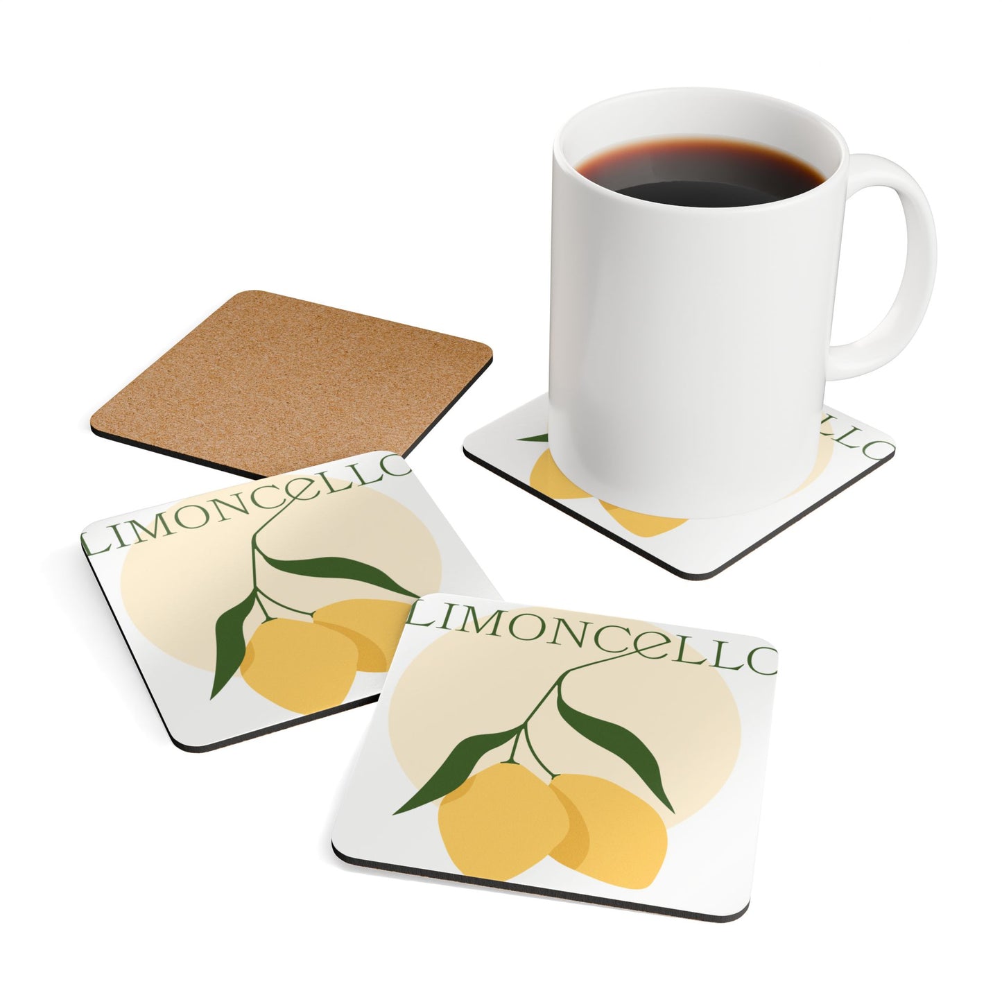 Limoncello Corkwood Coaster Set - Refreshing Summer Vibes for Home Entertaining