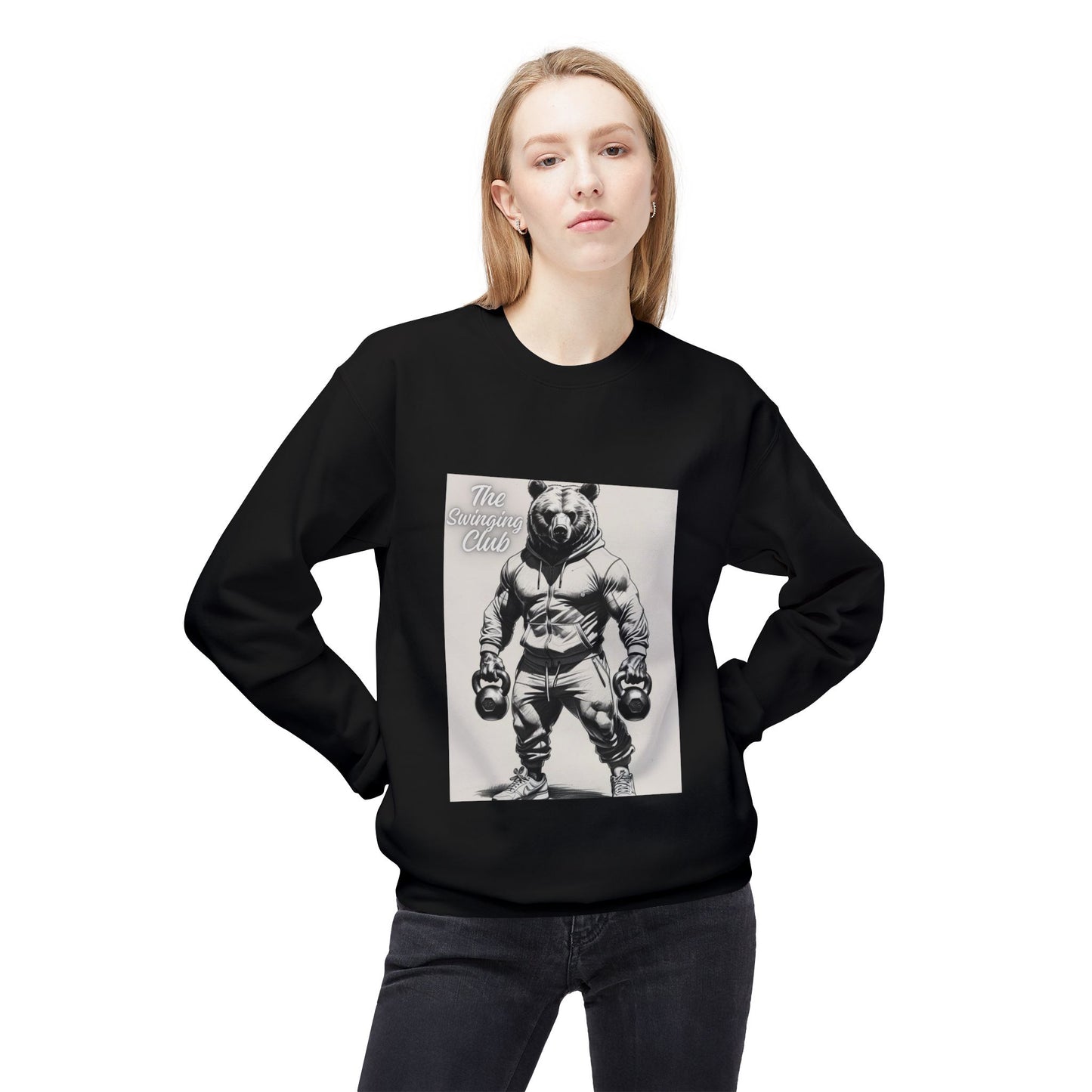 Fleece Crewneck Sweatshirt with Bear Gym Design, Cozy Unisex Apparel, Perfect for Workouts, Gift for Fitness Lovers, Casual Wear