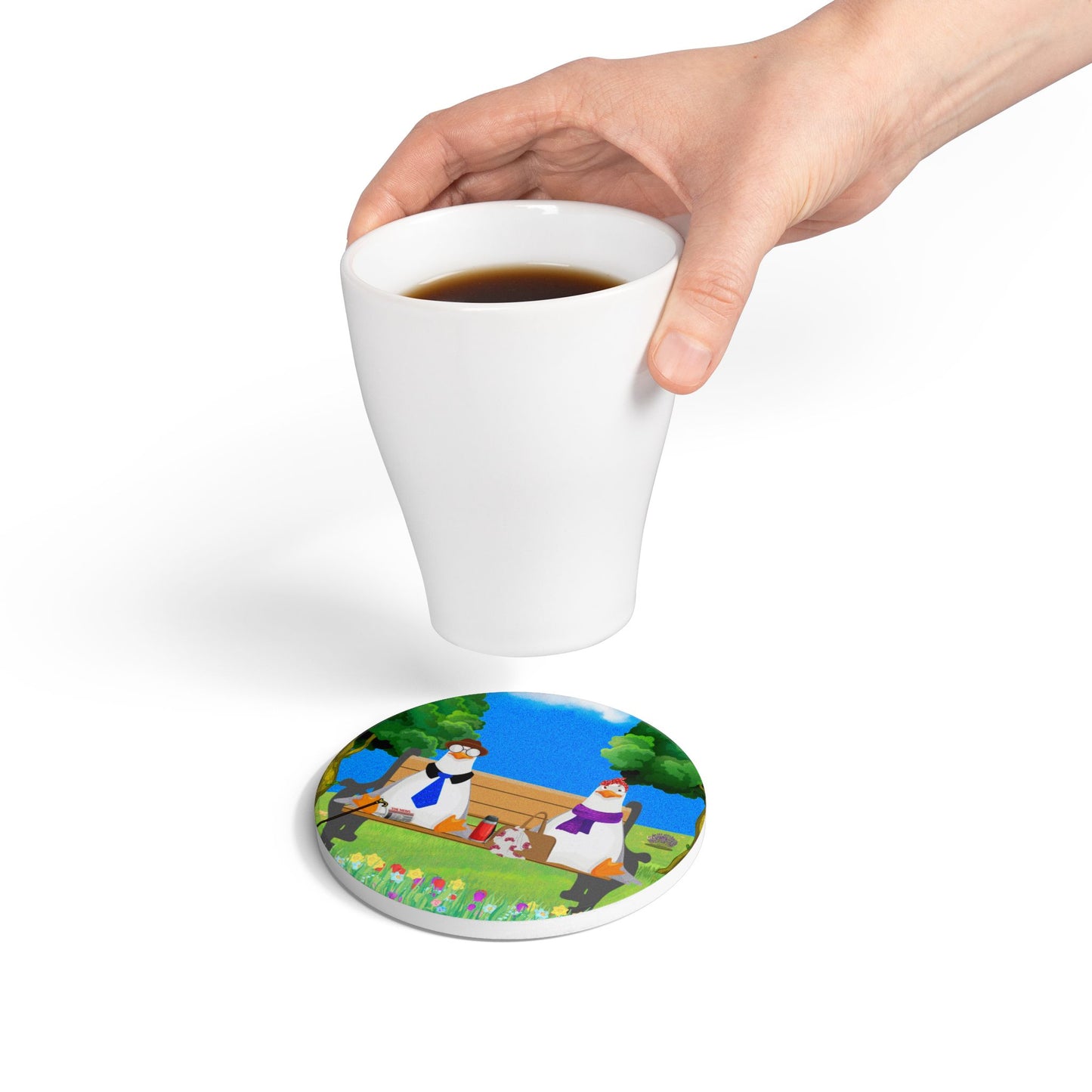 Whimsical Garden Ducks Ceramic Coaster Set, Cute Home Decor, Gift for Duck Lovers, Unique Drinkware, Collectible Art Coasters