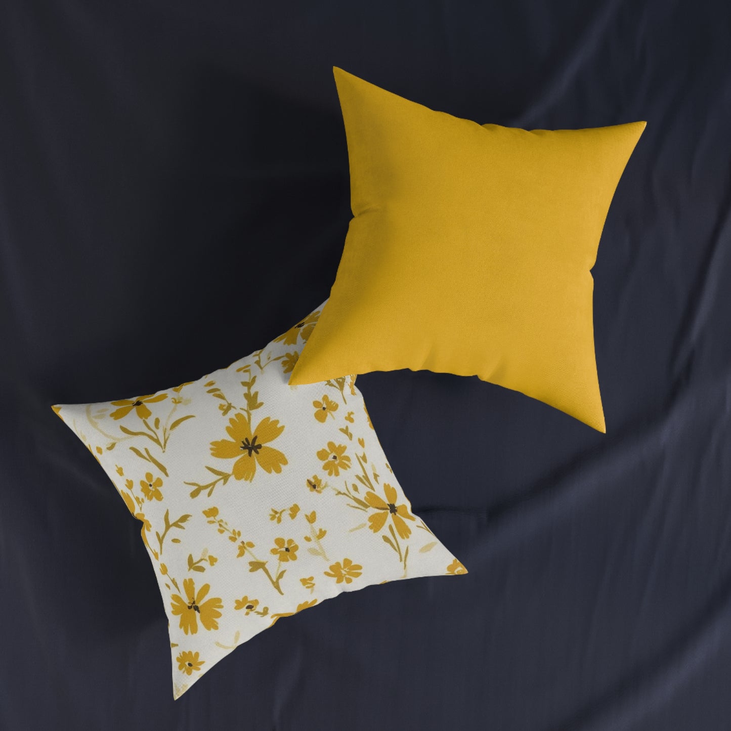 Botanical Floral Square Pillow – Bright Yellow Floral Design for Cozy Home Décor