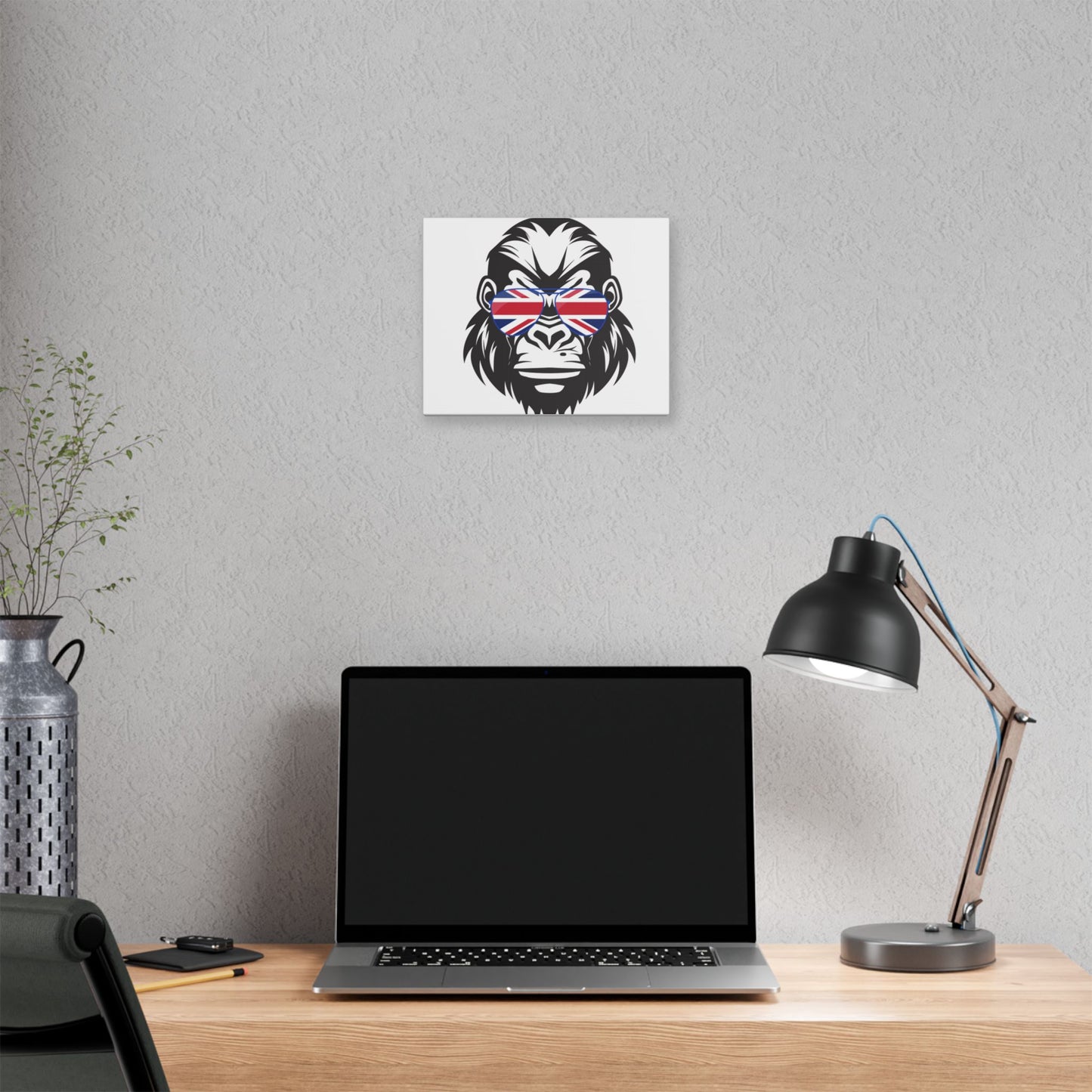Gorilla Wall Art Canvas - British Flag Sunglasses Decor, Home Wall Art, Animal Print, Unique Gift for Him, Office Decor, British Themed