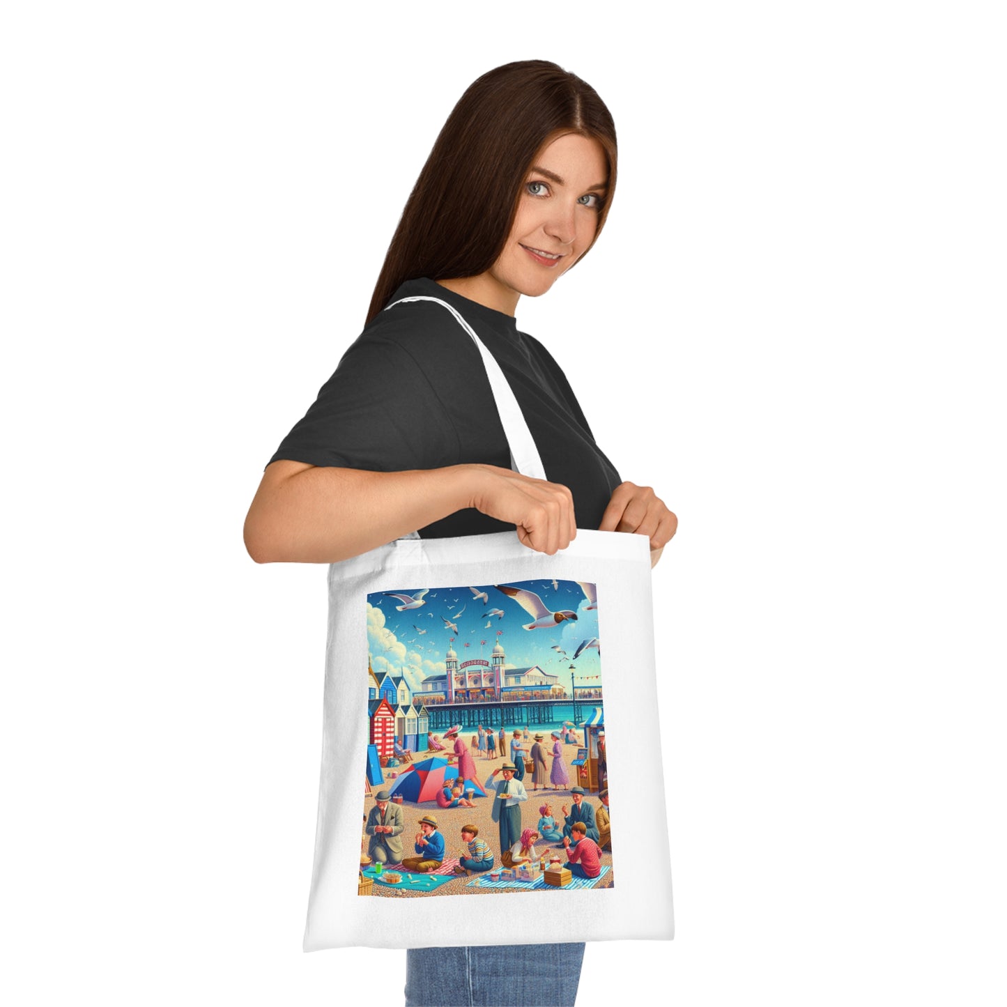 Colorful Beach Scene Cotton Tote Bag - Eco-Friendly and Stylish