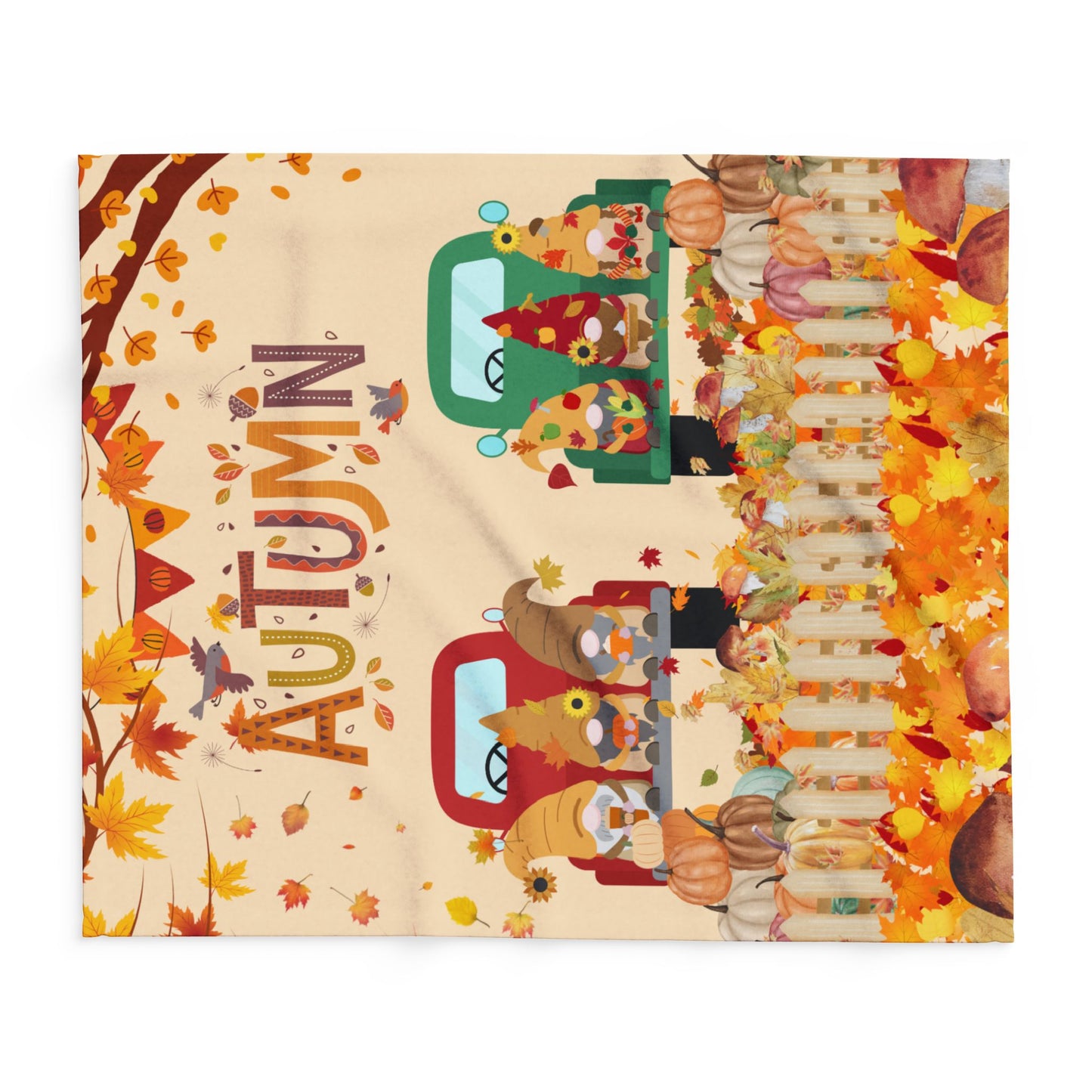 Cozy Autumn Fleece Blanket, Fall Decor, Thanksgiving Gift, Seasonal Throw, Snuggle Blanket, Gnome and Truck Design