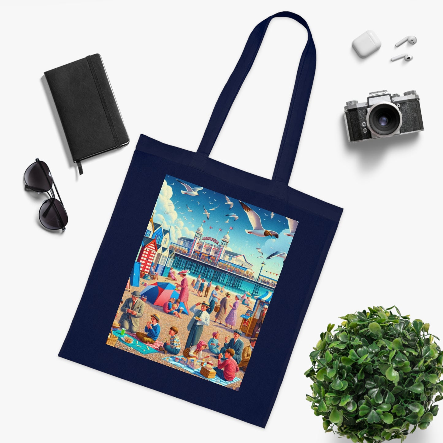 Colorful Beach Scene Cotton Tote Bag - Eco-Friendly and Stylish