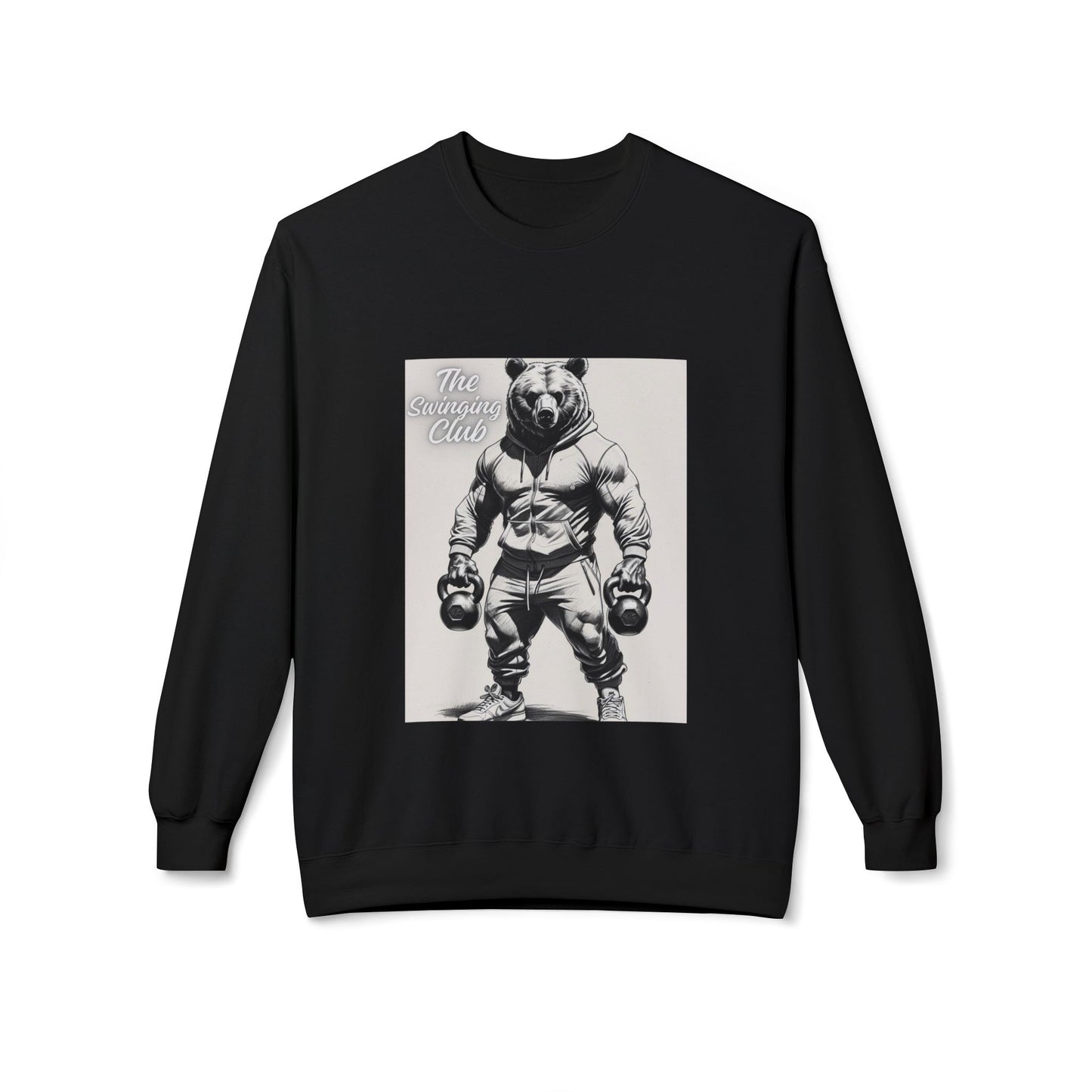 Fleece Crewneck Sweatshirt with Bear Gym Design, Cozy Unisex Apparel, Perfect for Workouts, Gift for Fitness Lovers, Casual Wear
