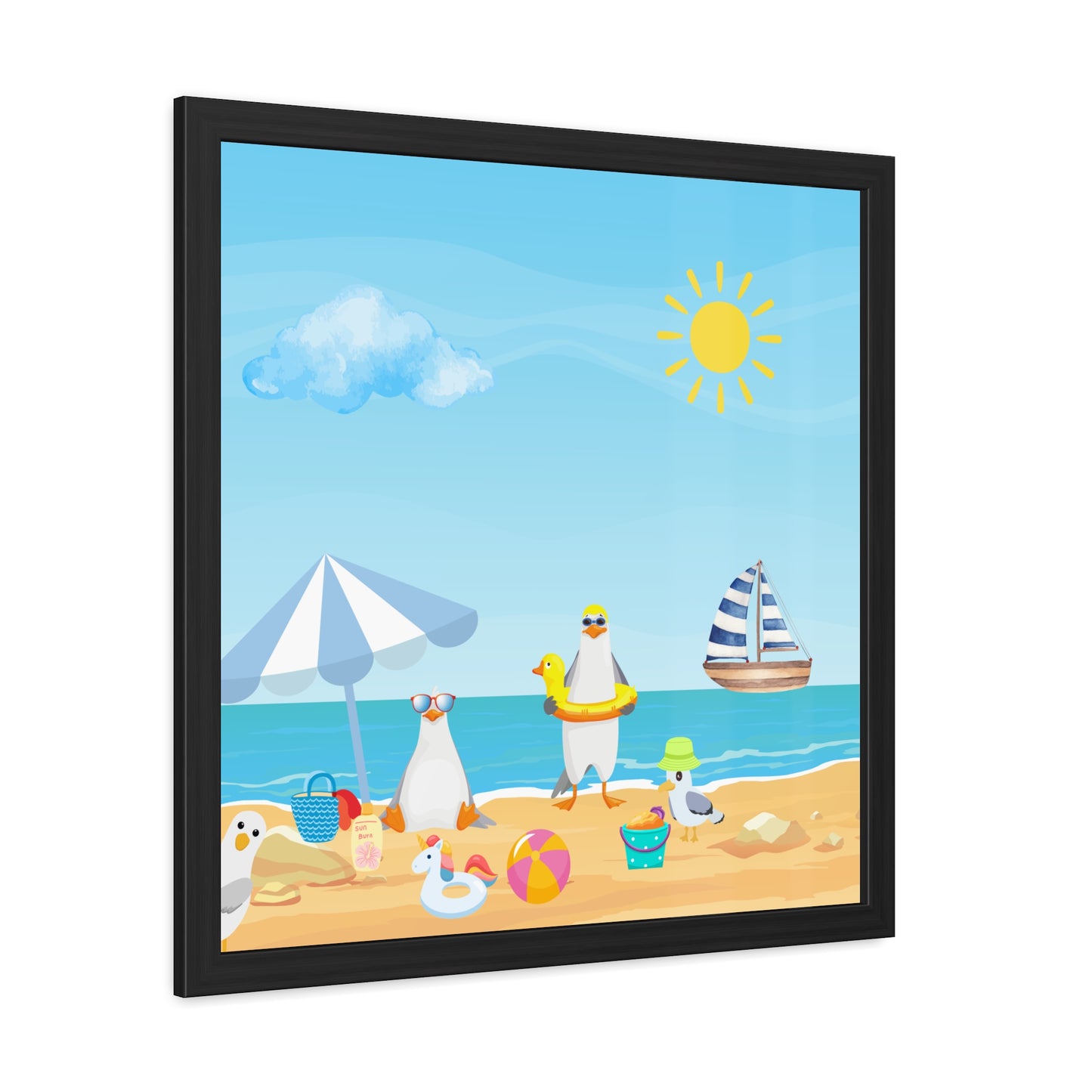 Beach Scene Framed Poster, Coastal Wall Art, Summer Decor, Nautical Home Decor, Ocean-Themed Gift, Art Prints for Beach Lovers