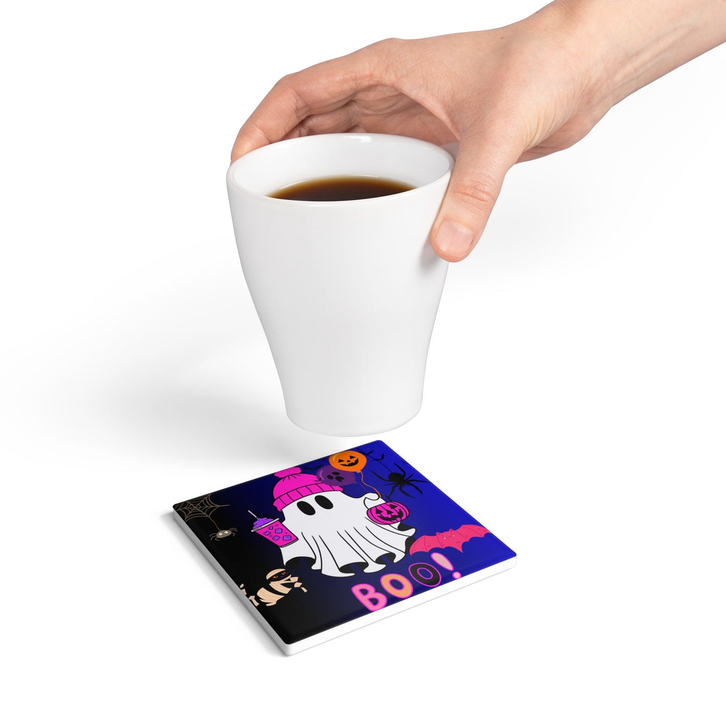 Spooky Halloween Ceramic Coaster, Ghost Decor, Halloween Party Gifts, Boo Coaster, Kitchen Accessory, Fun Home Decor