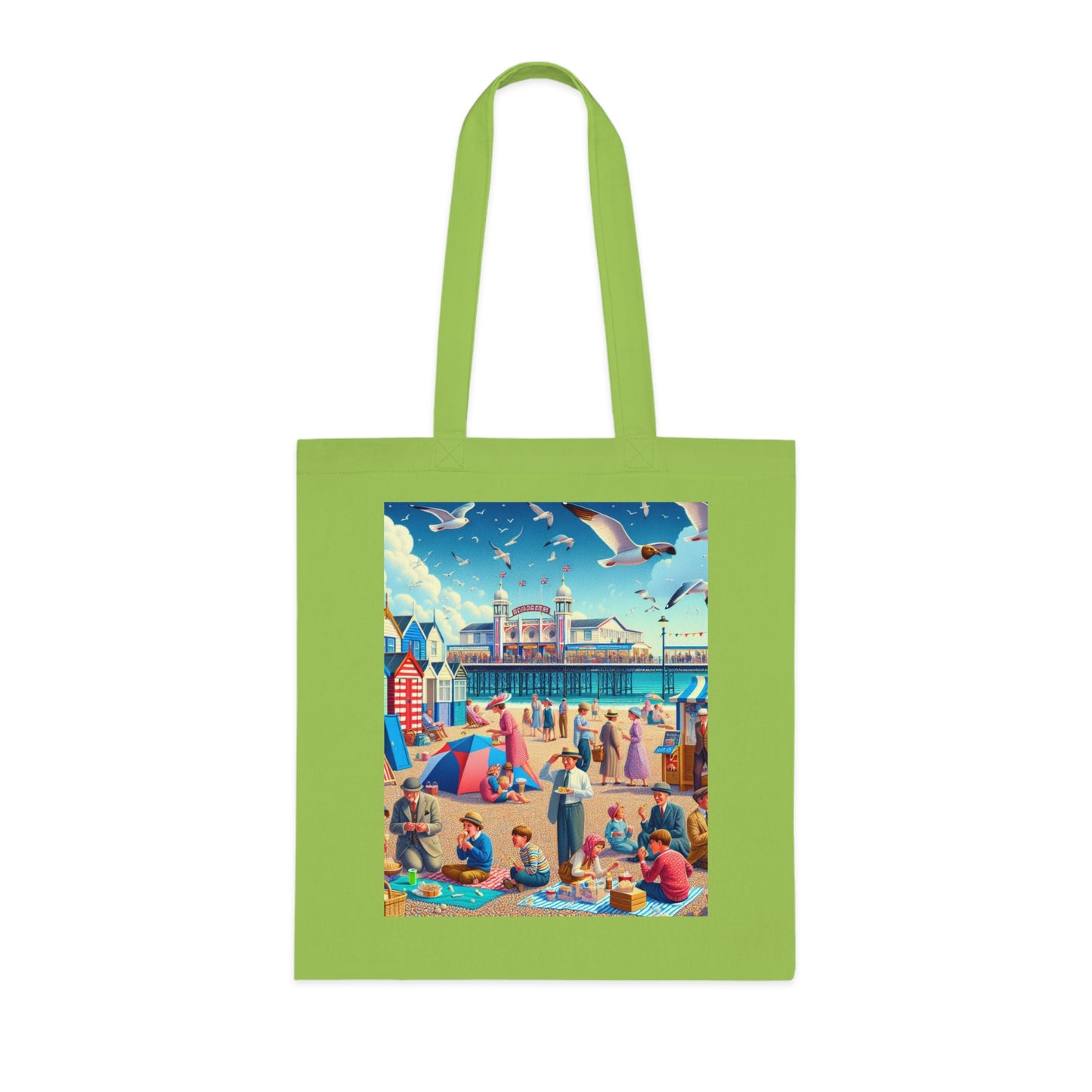 Colorful Beach Scene Cotton Tote Bag - Eco-Friendly and Stylish