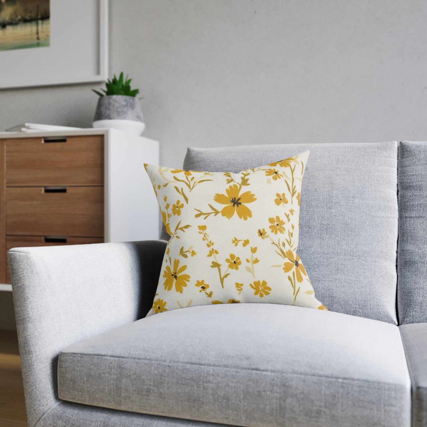 Botanical Floral Square Pillow – Bright Yellow Floral Design for Cozy Home Décor
