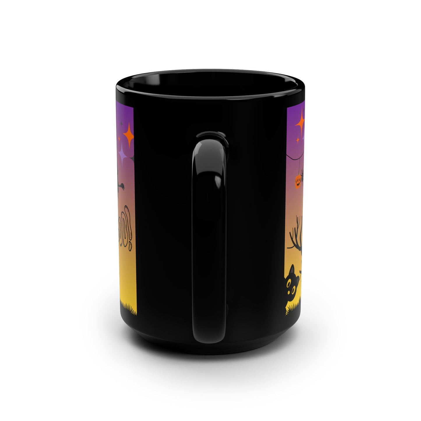 Halloween-Themed Black Mug, 15oz - Spooky Coffee Cup for Fall Festivities, Witchy Decor, Trick-or-Treat, Halloween Party, Gift