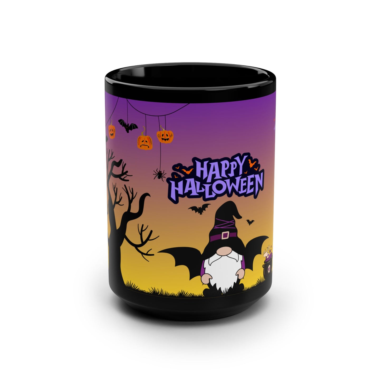 Halloween-Themed Black Mug, 15oz - Spooky Coffee Cup for Fall Festivities, Witchy Decor, Trick-or-Treat, Halloween Party, Gift