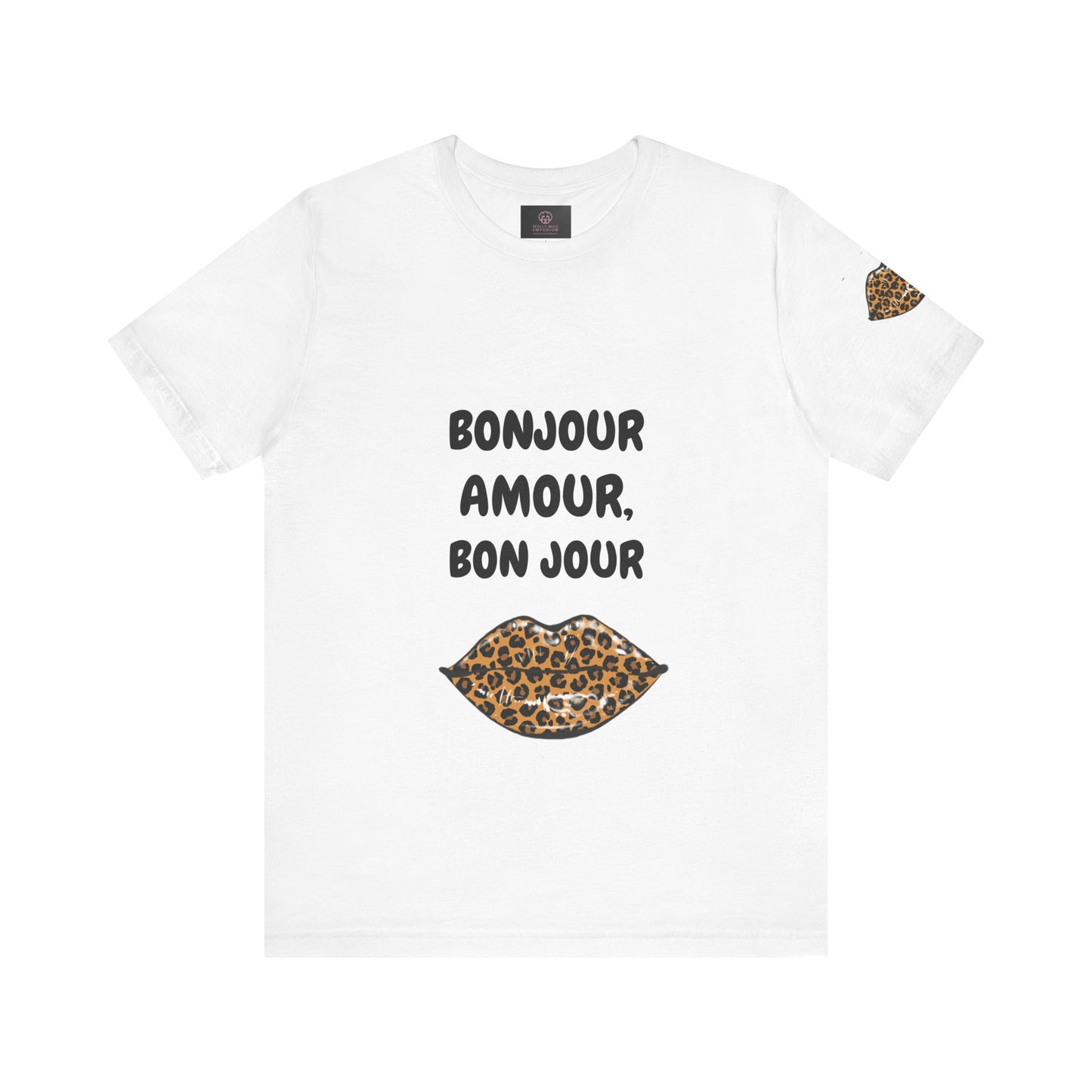 Bonjour Amour Unisex Tee, Cute Fashion T-Shirt, Animal Print Shirt, Gift for Her, Casual Wear