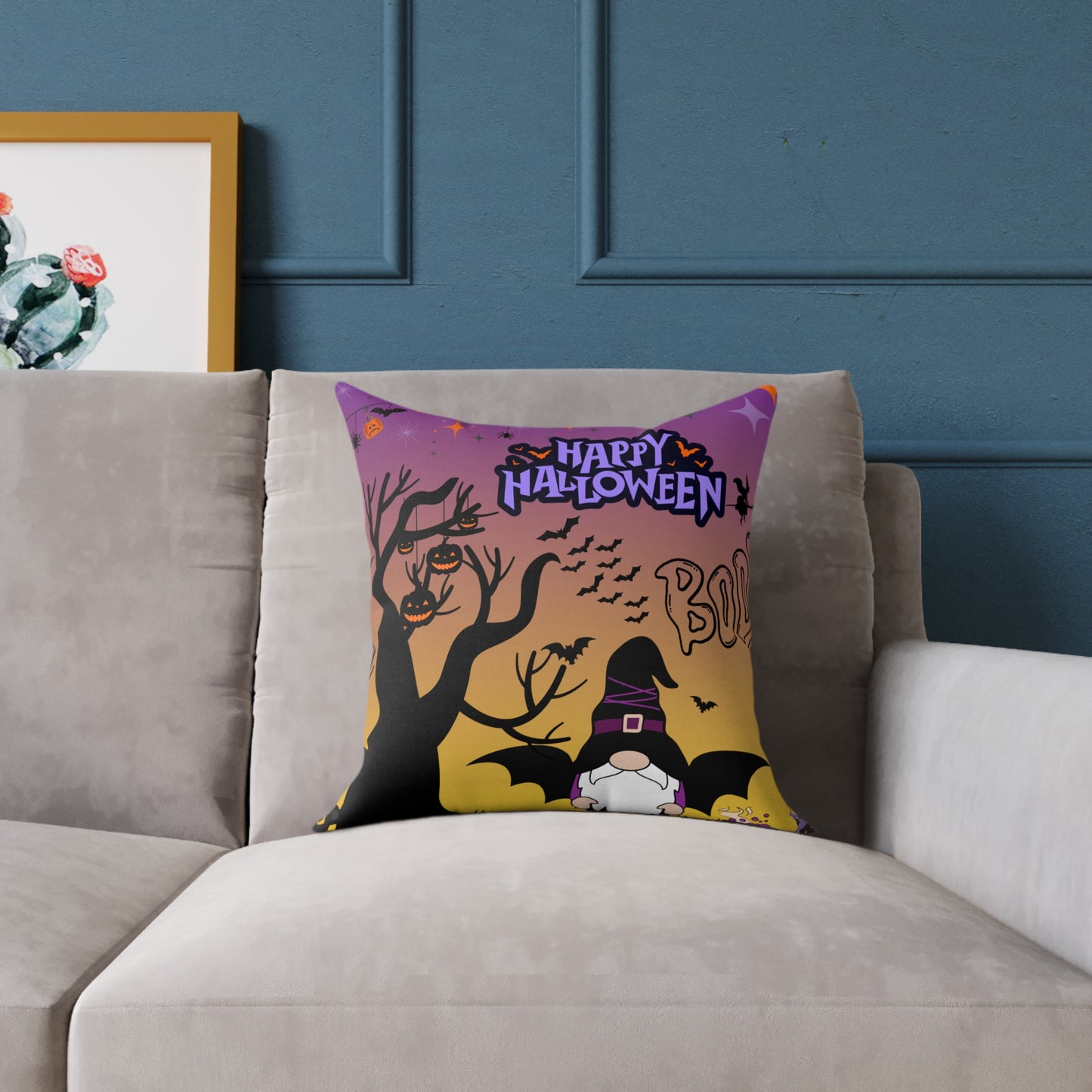 Halloween-themed Square Pillow, Cozy Decor, Spooky Home Accessory, Fall Celebration, October Holiday Gift, Witchy Cushion