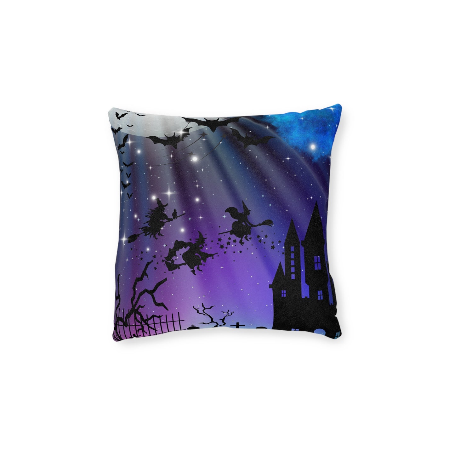 Halloween-Themed Decorative Pillow, Cozy Square Cushion for Home Decor, Perfect for Fall, Witch and Castle Design