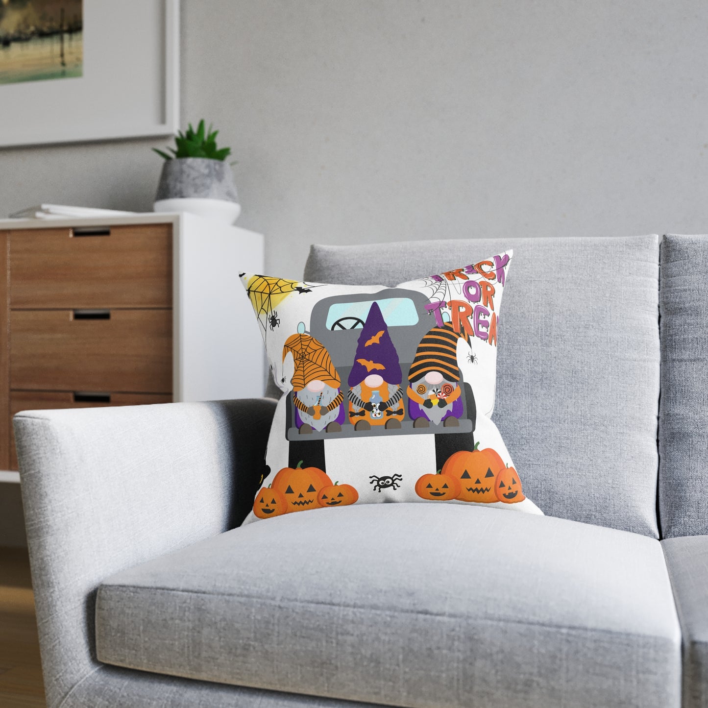 Halloween-Themed Square Pillow, Seasonal Decor, Trick or Treat Cushion, Boo Pillows, Cozy Fall Home Accent, Spooky Gifts