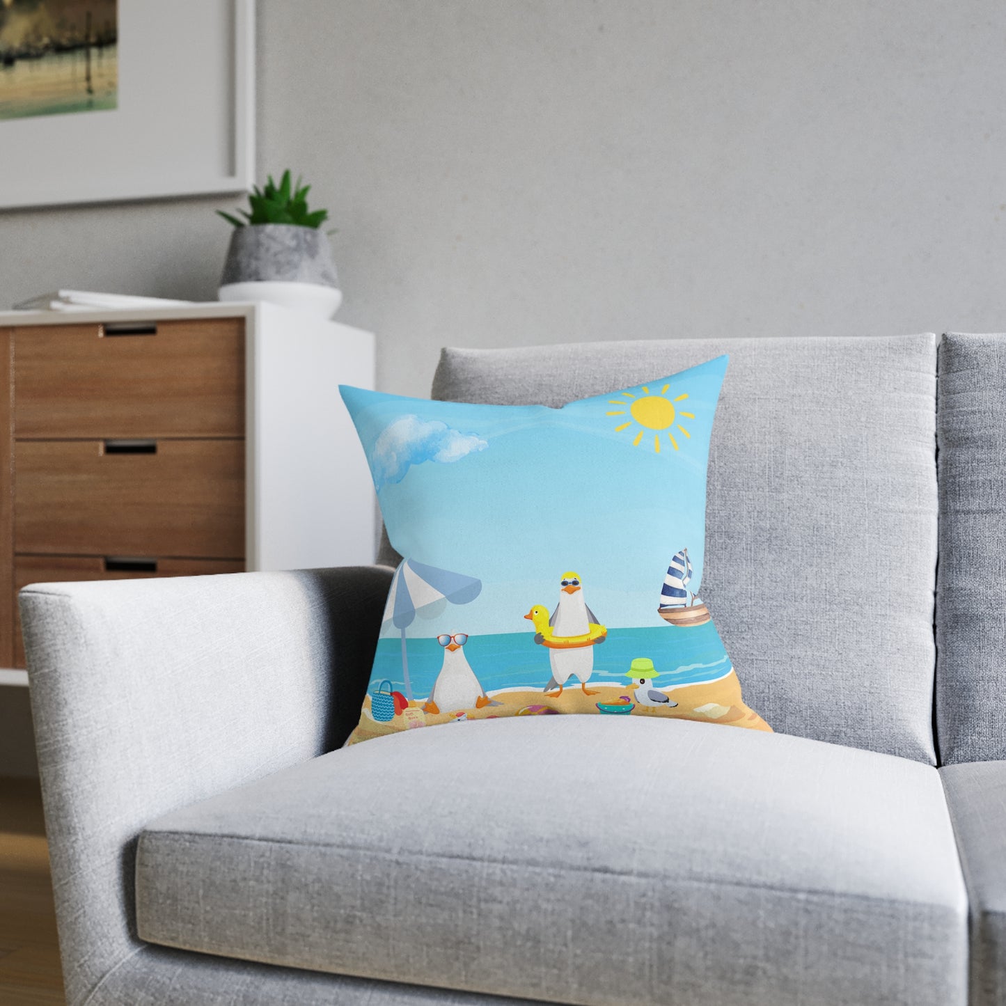 Beach-Themed Square Pillow - Summer Decor, Nautical Vibe, Coastal Living, Home Accent, Gift for Beach Lovers