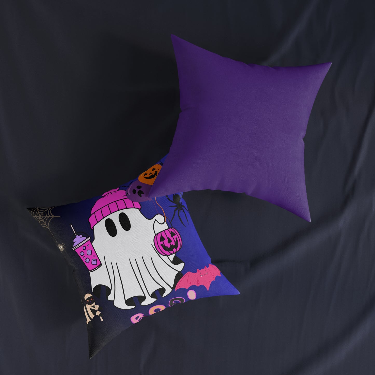 Halloween Ghost Square Pillow, Spooky Decor, Halloween Home Accent, Kid's Room Decoration, Cozy Throw Pillow