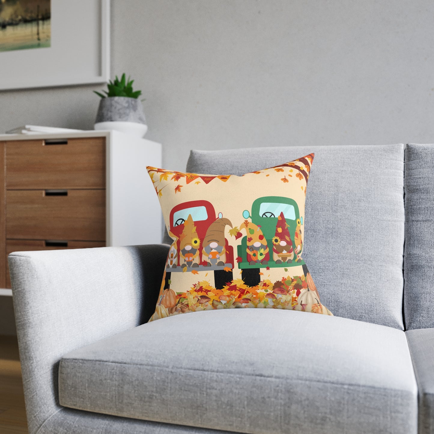 Thanksgiving Gnome Decor Square Pillow, Fall Home Accent, Autumn Pillow, Cozy Throw Pillow, Thanksgiving Gift Idea