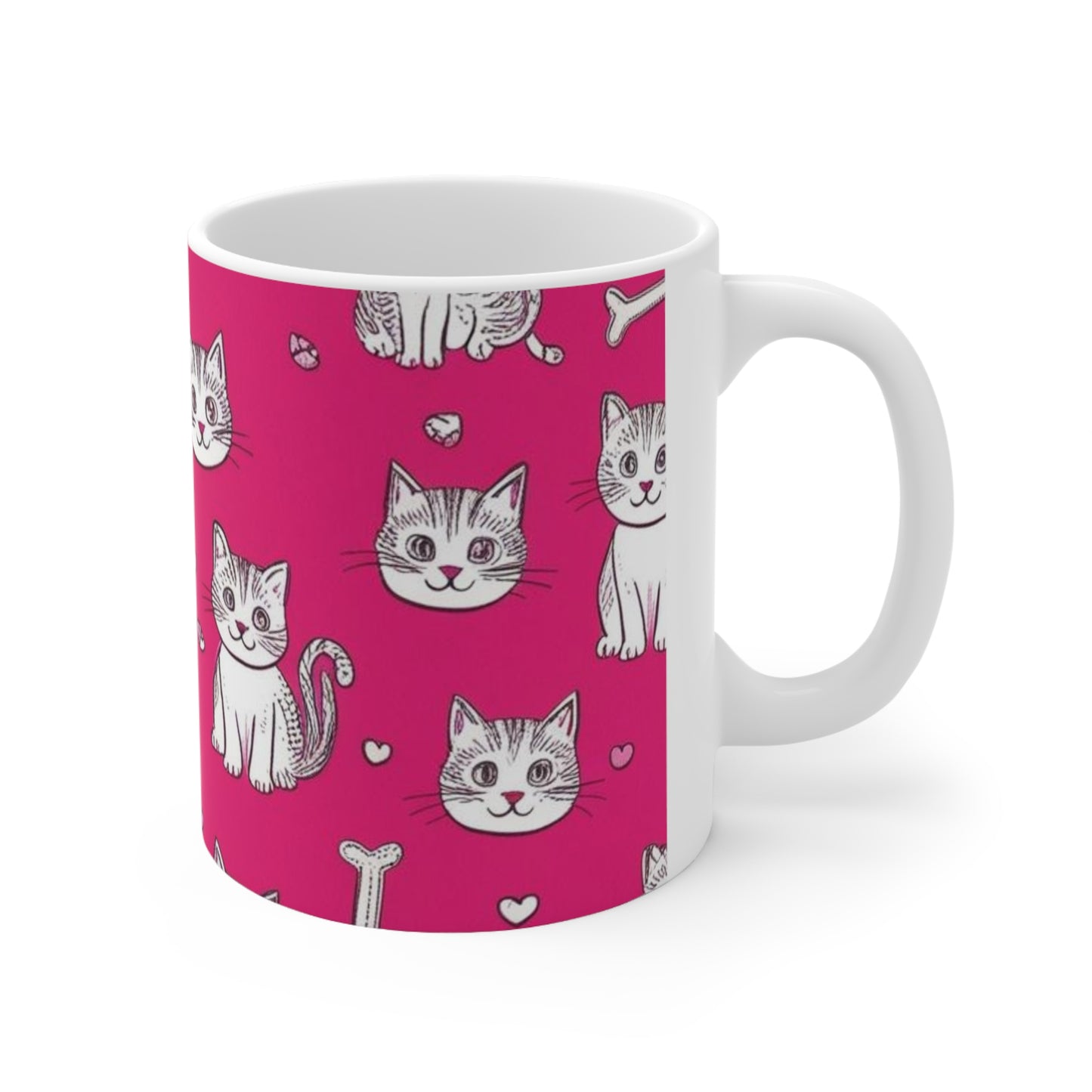Cute Cat & Bone Ceramic Coffee Cup - 11oz & 15oz Mugs for Pet Lovers
