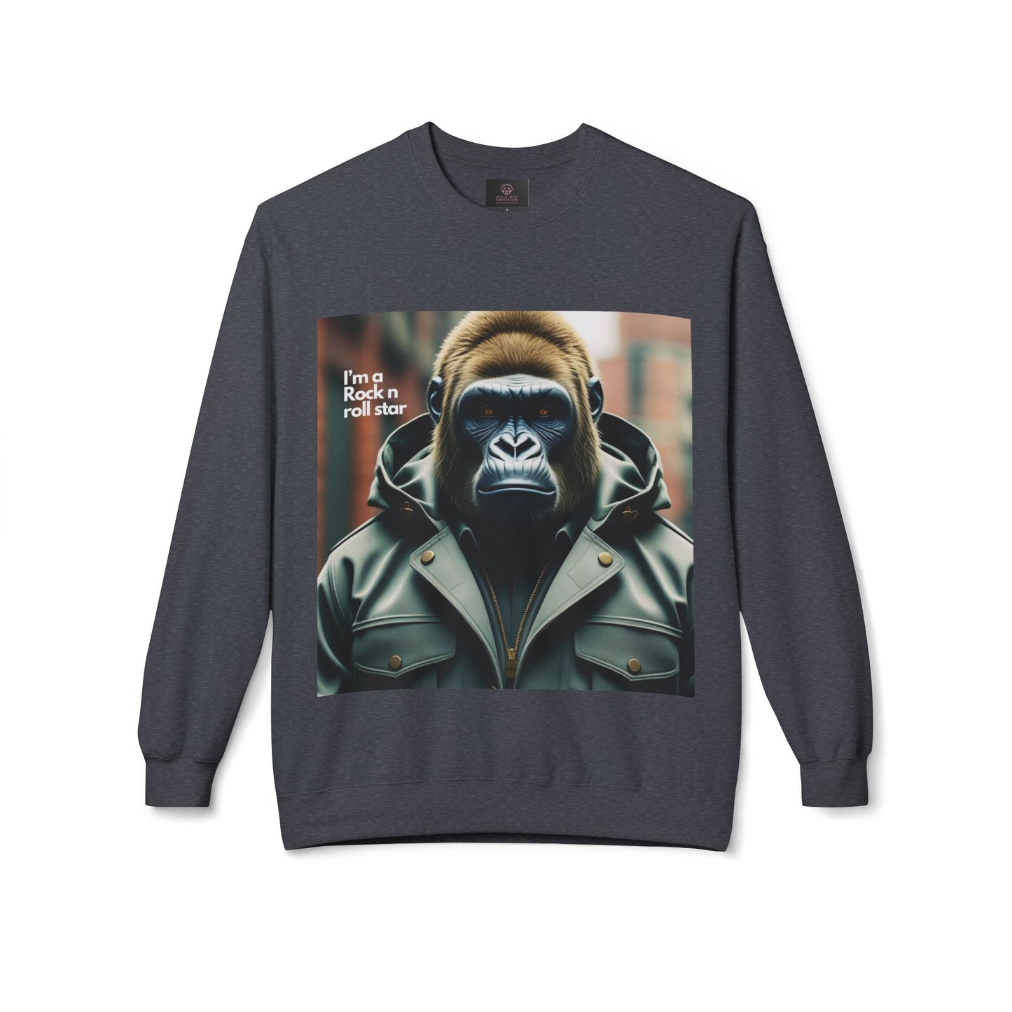 Rockin' Gorilla Sweatshirt, Unisex Fleece Crewneck, Funny Animal Apparel, Gift for Him, Casual Streetwear, Perfect for Fall