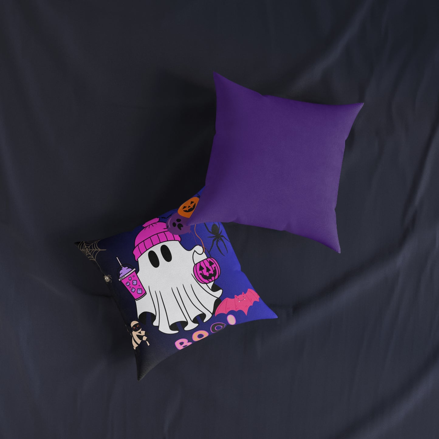 Halloween Ghost Square Pillow, Spooky Decor, Halloween Home Accent, Kid's Room Decoration, Cozy Throw Pillow