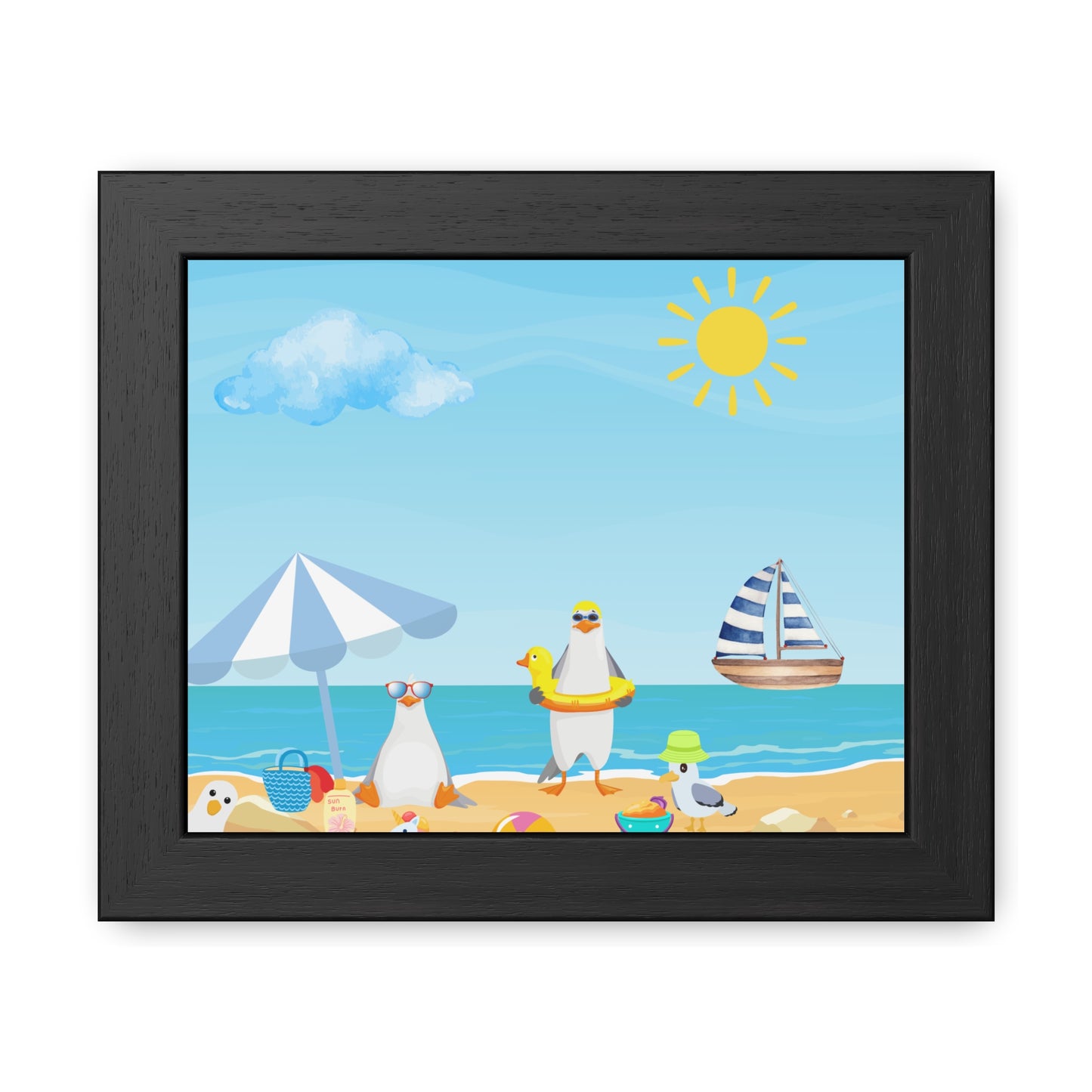 Beach Scene Framed Poster, Coastal Wall Art, Summer Decor, Nautical Home Decor, Ocean-Themed Gift, Art Prints for Beach Lovers