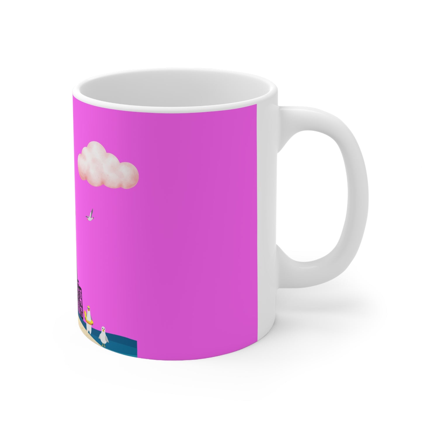 Beach Vibe Ceramic Coffee Cup, Summer Mug, Vacation Cup, Pink Aesthetic, Gift for Beach Lovers