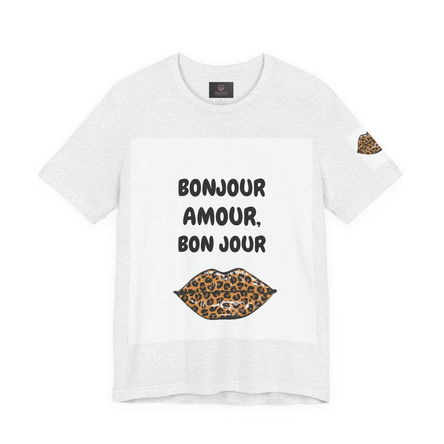 Bonjour Amour Unisex Tee, Cute Fashion T-Shirt, Animal Print Shirt, Gift for Her, Casual Wear