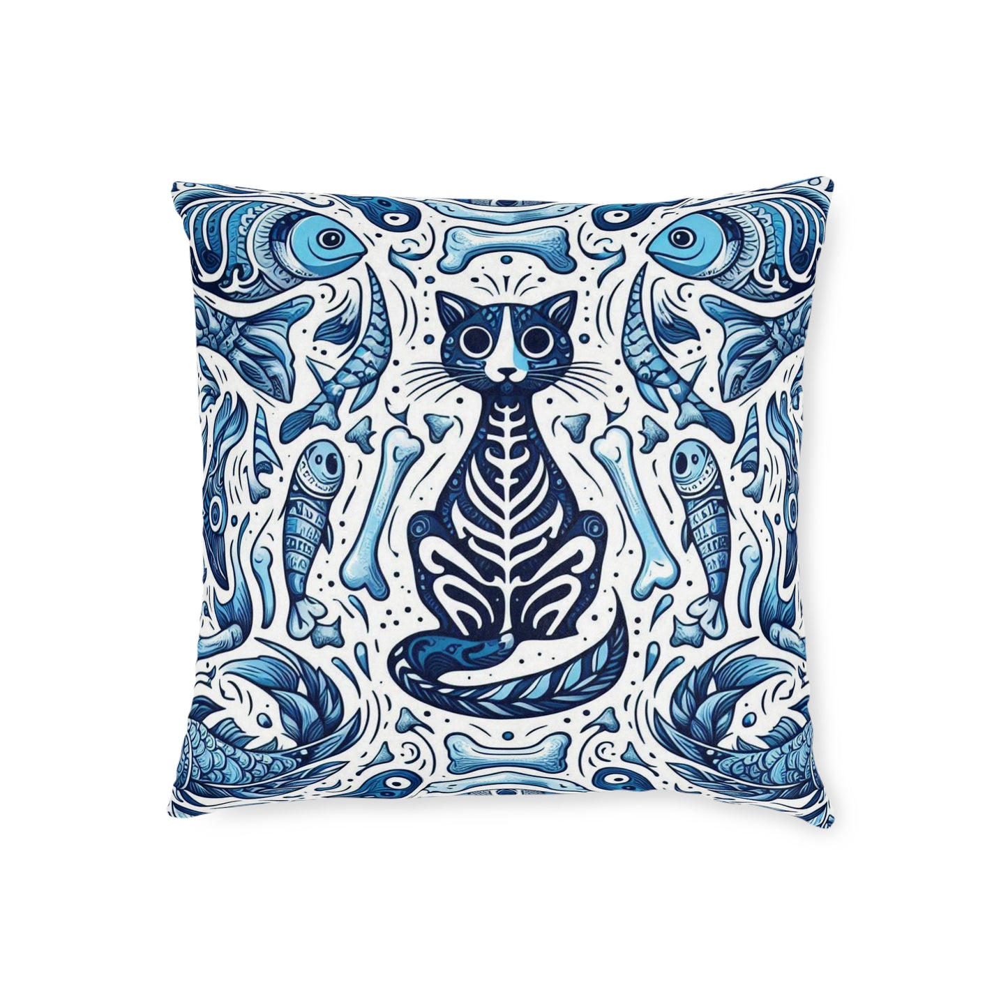 Whimsical Cat Skeleton Square Pillow – Cozy Home Decor for Cat Lovers