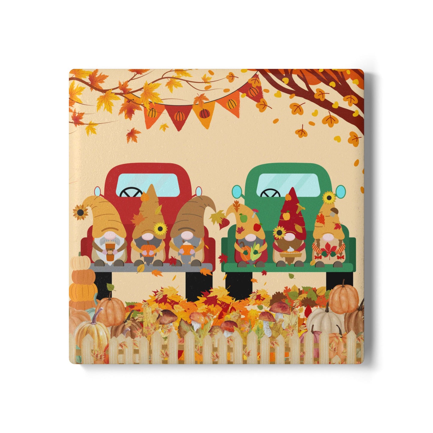Autumn Gnome Ceramic Coaster, Fall Home Decor, Cute Coffee Table Accessory, Thanksgiving Gift, Seasonal Tableware