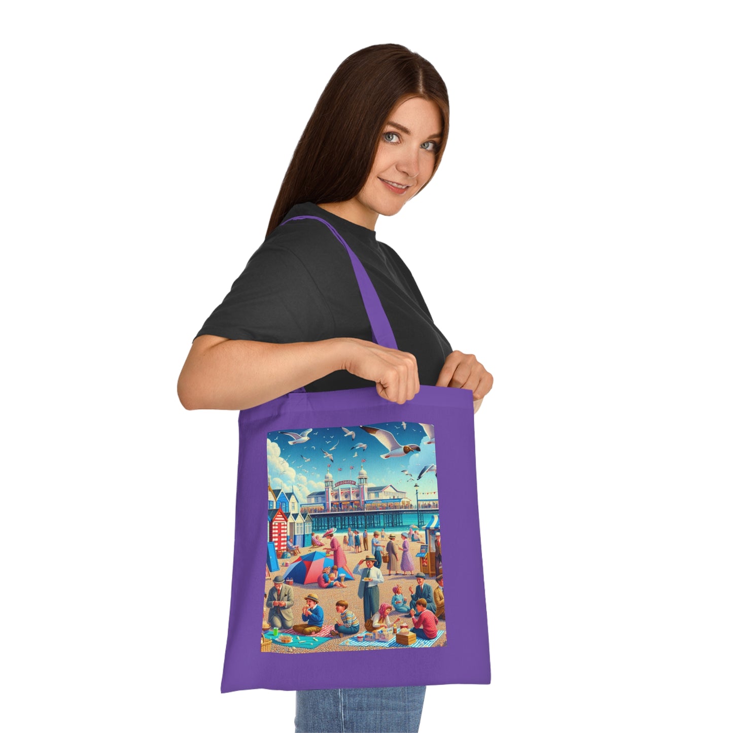 Colorful Beach Scene Cotton Tote Bag - Eco-Friendly and Stylish