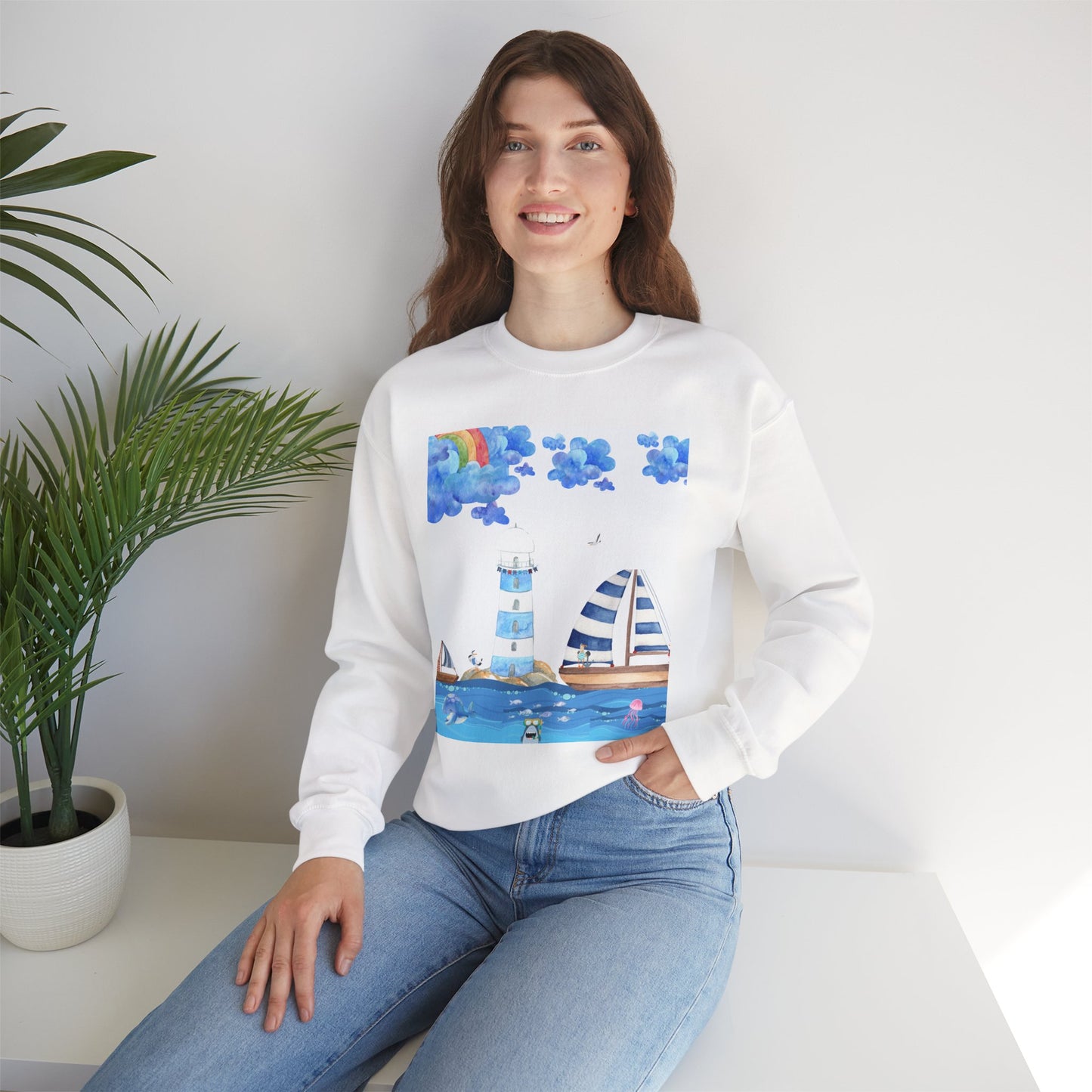 Lighthouse Dreams Crewneck Sweatshirt - Cozy, Unisex, Perfect for Beach Lovers, Relaxed Vibe, Ideal Gift for Friends, Summer Vibes