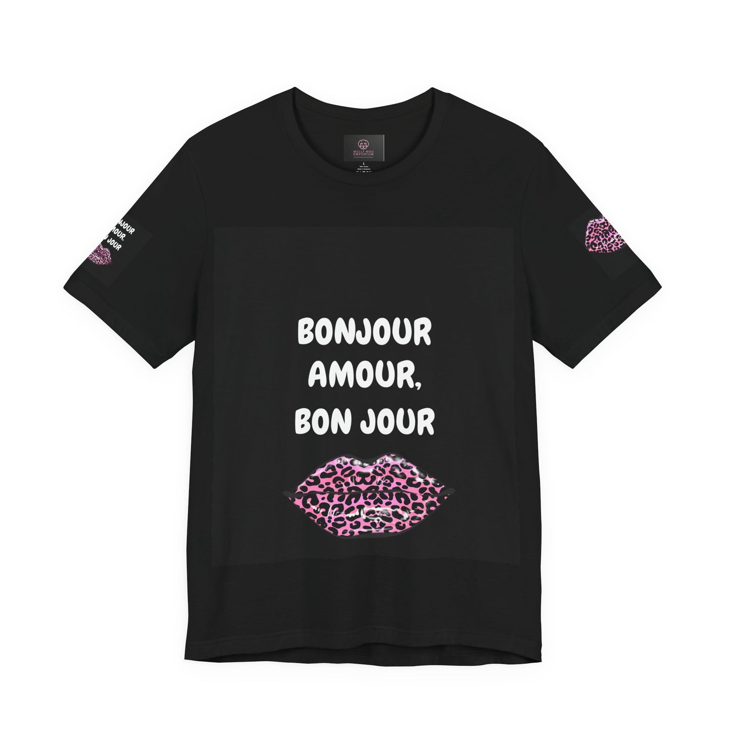 Chic Graphic Tee, Bonjour Amour Tee, Casual Wear, Gift for Her, Trendy Outfit, Feminine Style