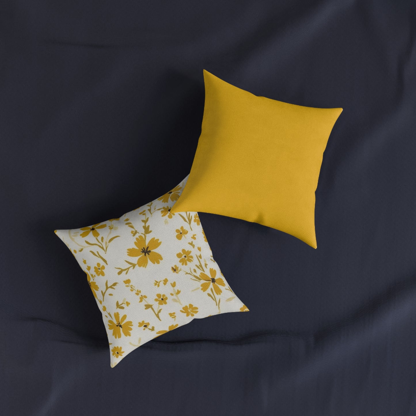Botanical Floral Square Pillow – Bright Yellow Floral Design for Cozy Home Décor