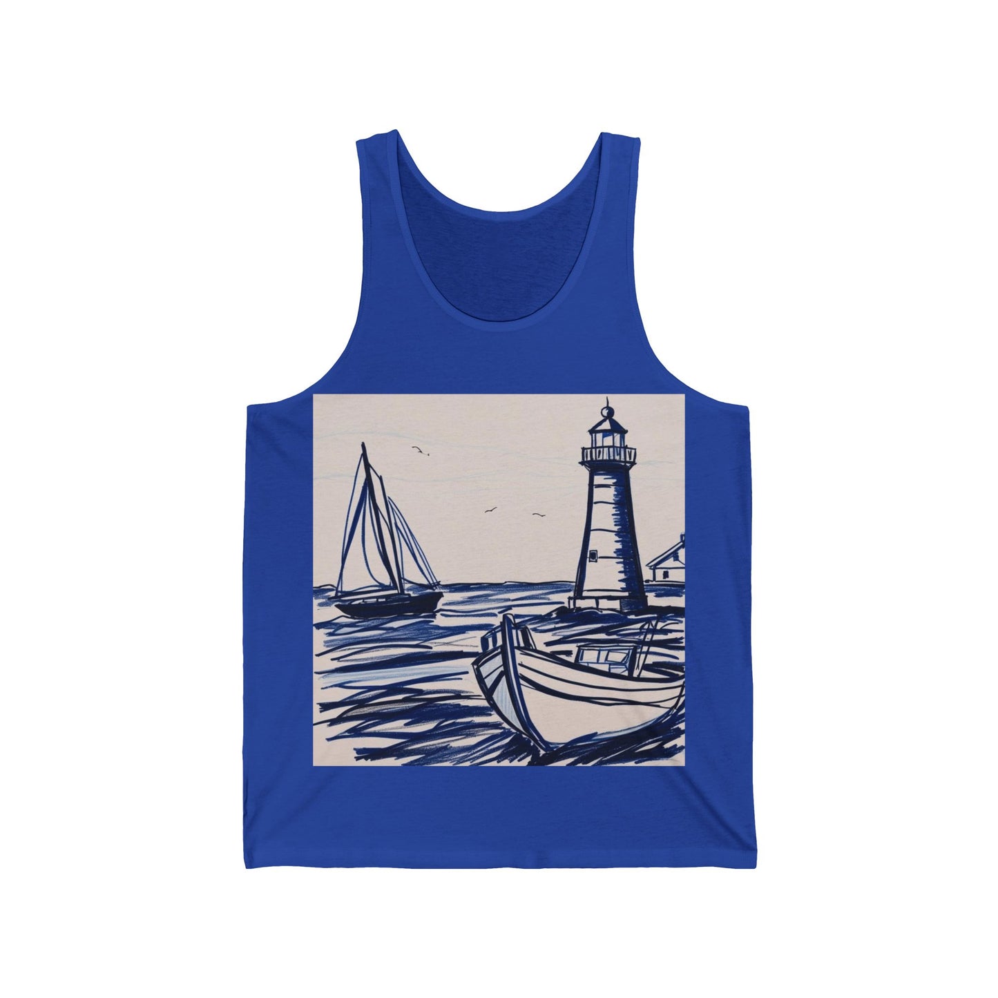 Coastal Lighthouse Tank Top | Unisex Jersey Tank, Nautical Gift, Summer Outfit, Beachwear, Vacation Style
