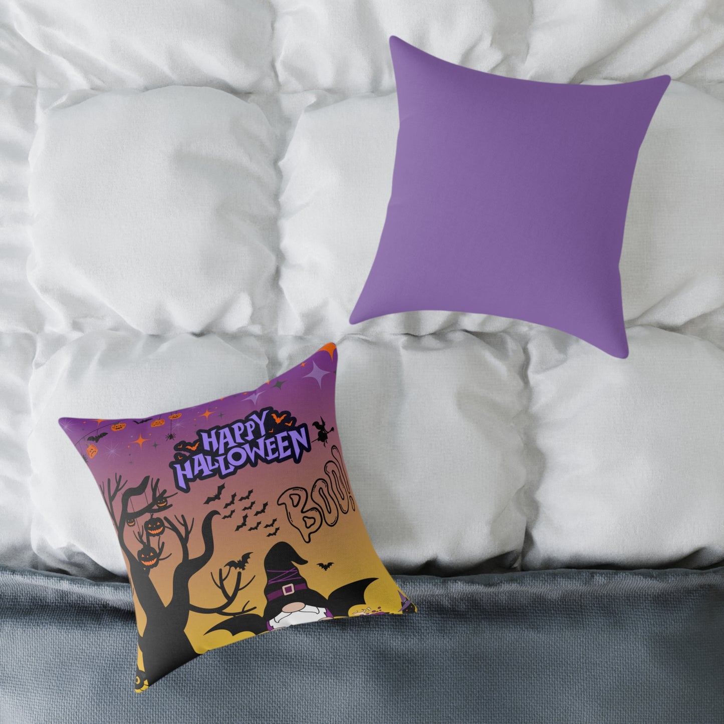 Halloween-themed Square Pillow, Cozy Decor, Spooky Home Accessory, Fall Celebration, October Holiday Gift, Witchy Cushion