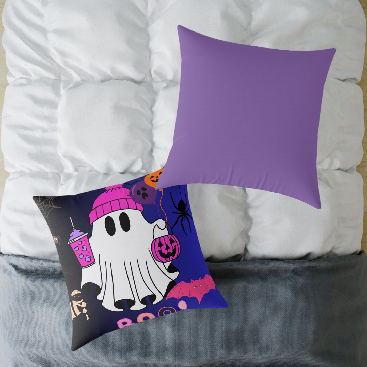 Halloween Ghost Poly Canvas Pillow, Cute Ghost Decor, Fall Accent, Spooky Home, Halloween Gift, Holiday Pillow