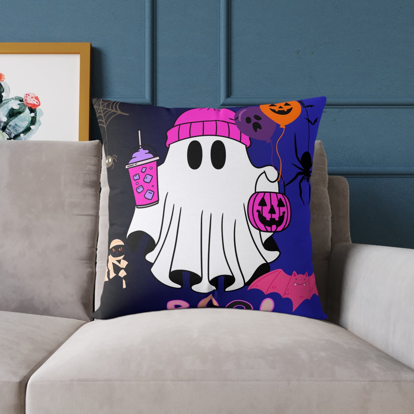 Halloween Ghost Poly Canvas Pillow, Cute Ghost Decor, Fall Accent, Spooky Home, Halloween Gift, Holiday Pillow