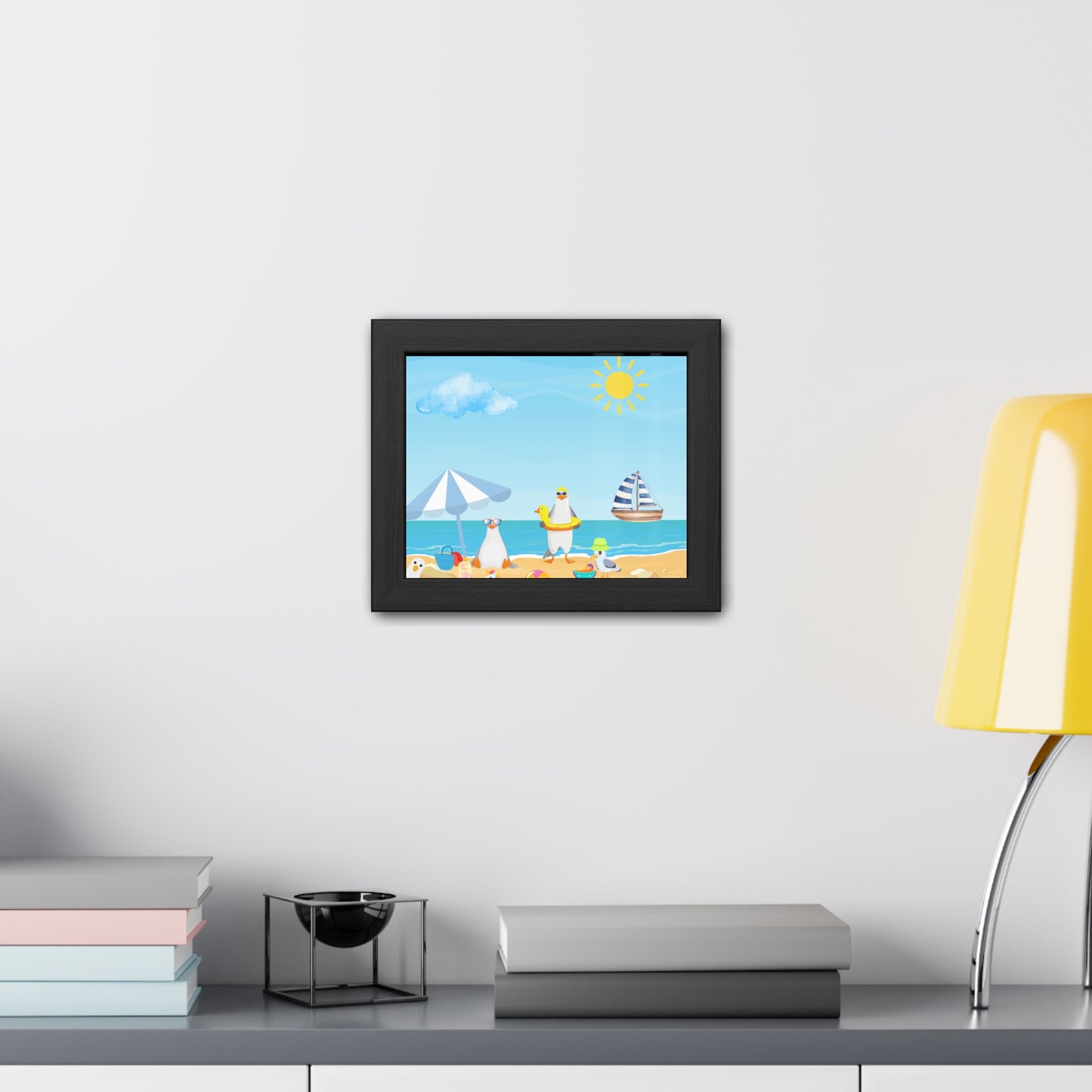 Beach Scene Framed Poster, Coastal Wall Art, Summer Decor, Nautical Home Decor, Ocean-Themed Gift, Art Prints for Beach Lovers