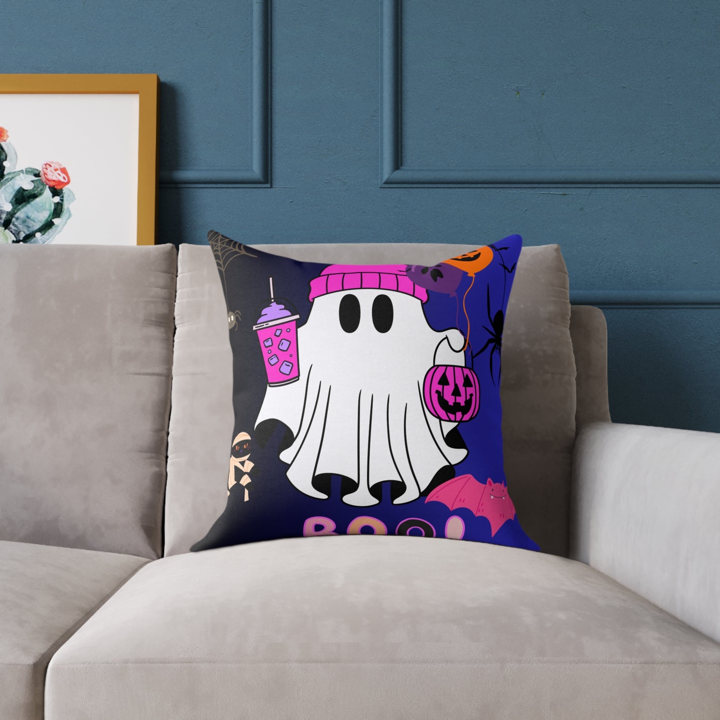 Halloween Ghost Poly Canvas Pillow, Cute Ghost Decor, Fall Accent, Spooky Home, Halloween Gift, Holiday Pillow